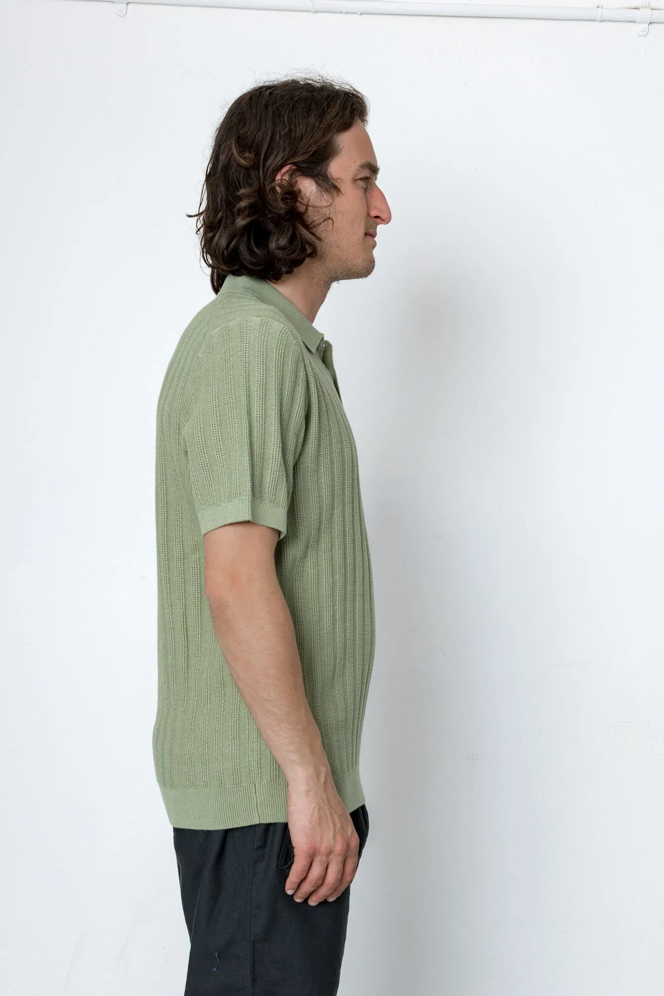 Willow Short Sleeve Knit Polo - Dusty Olive sold by Folk product image thumbnail 3