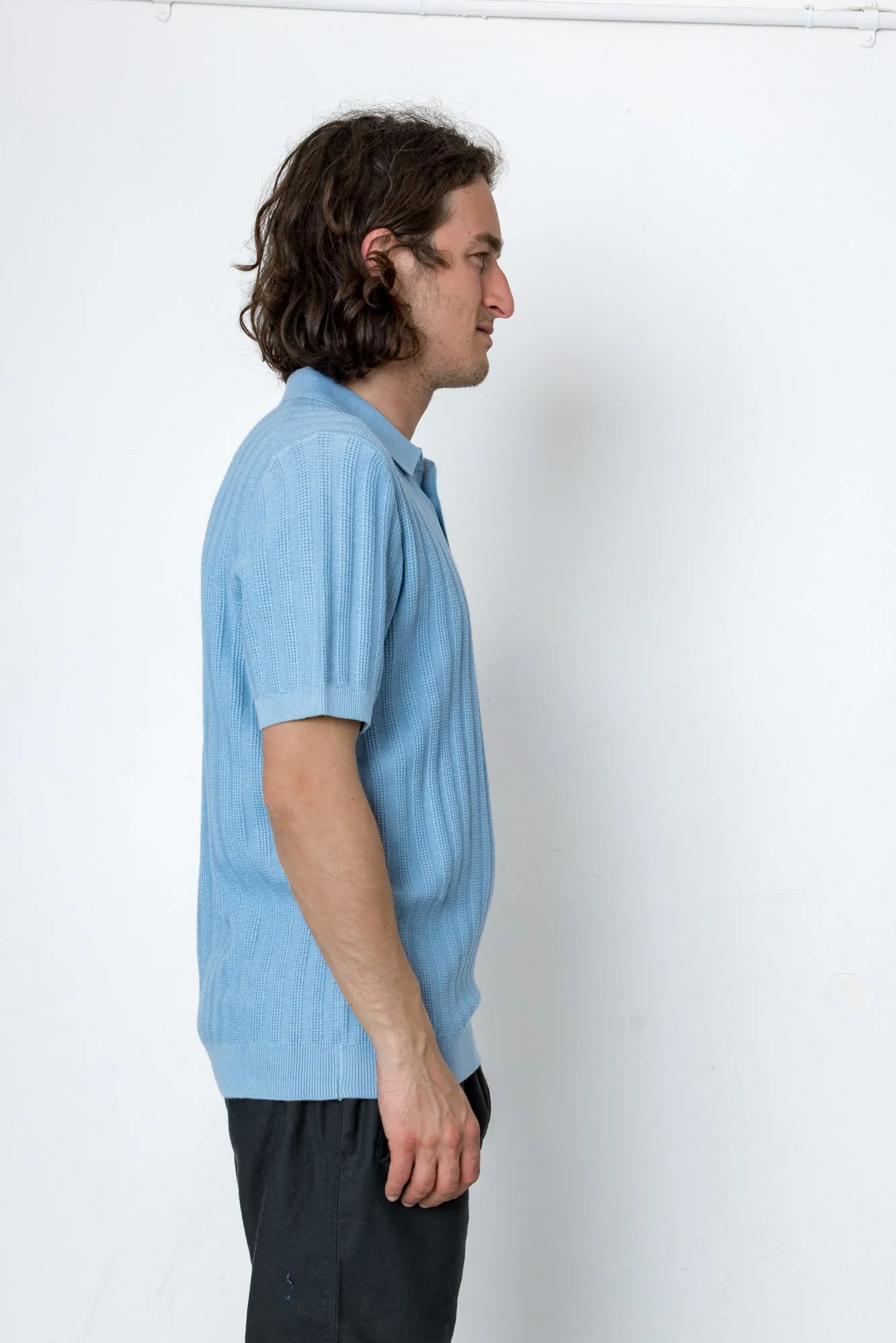 Willow Short Sleeve Knit Polo - Summer Blue sold by Folk product image thumbnail 3