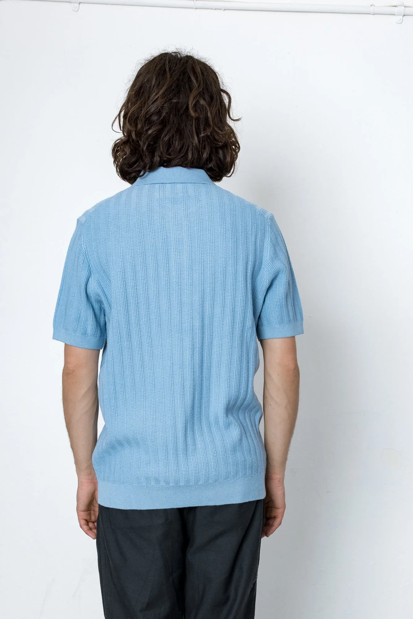 Willow Short Sleeve Knit Polo - Summer Blue sold by Folk product image thumbnail 4