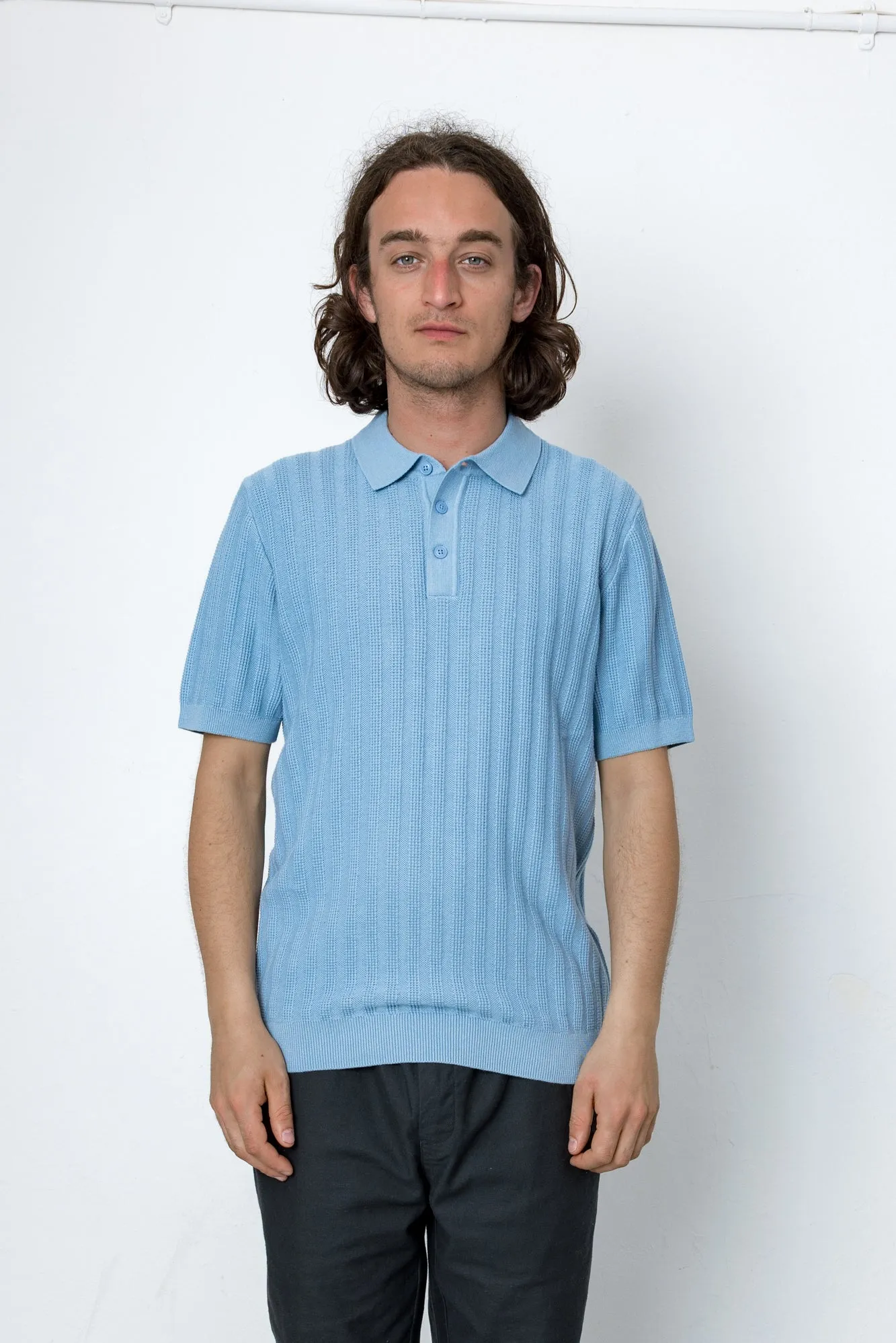 Willow Short Sleeve Knit Polo - Summer Blue sold by Folk