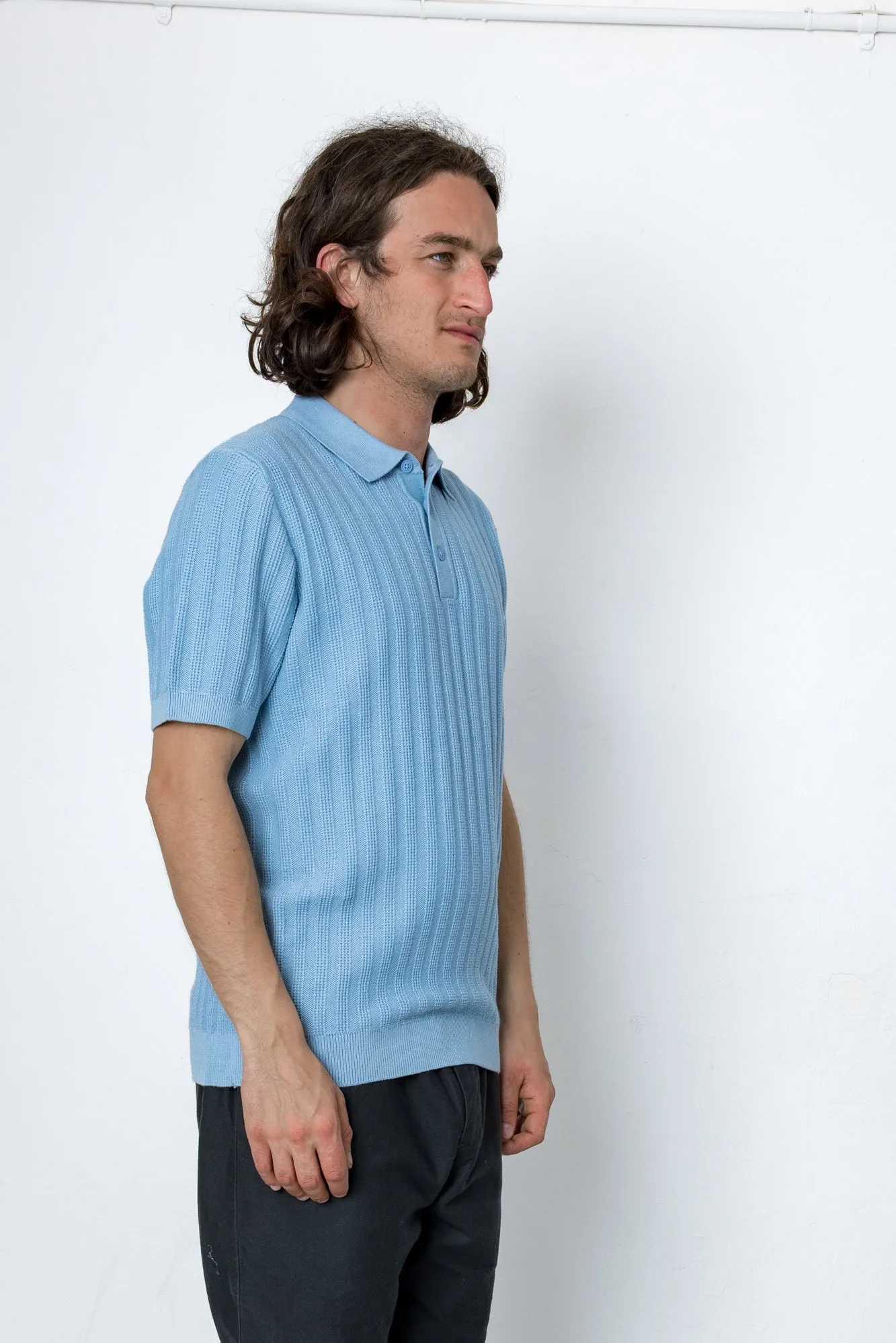 Willow Short Sleeve Knit Polo - Summer Blue sold by Folk product image thumbnail 2