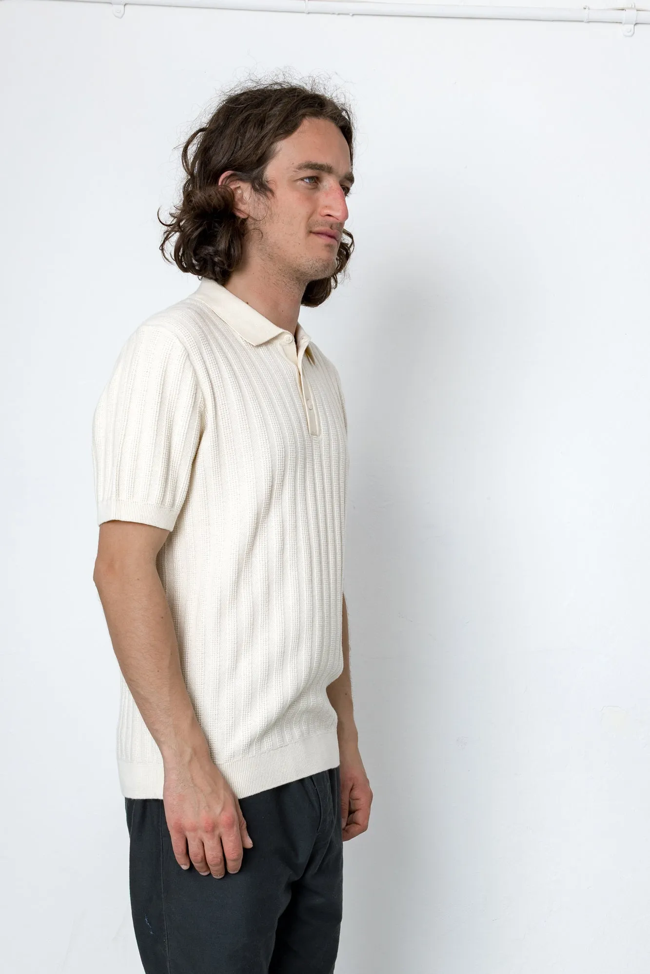 Willow Short Sleeve Knit Polo - Ecru sold by Folk product image thumbnail 2