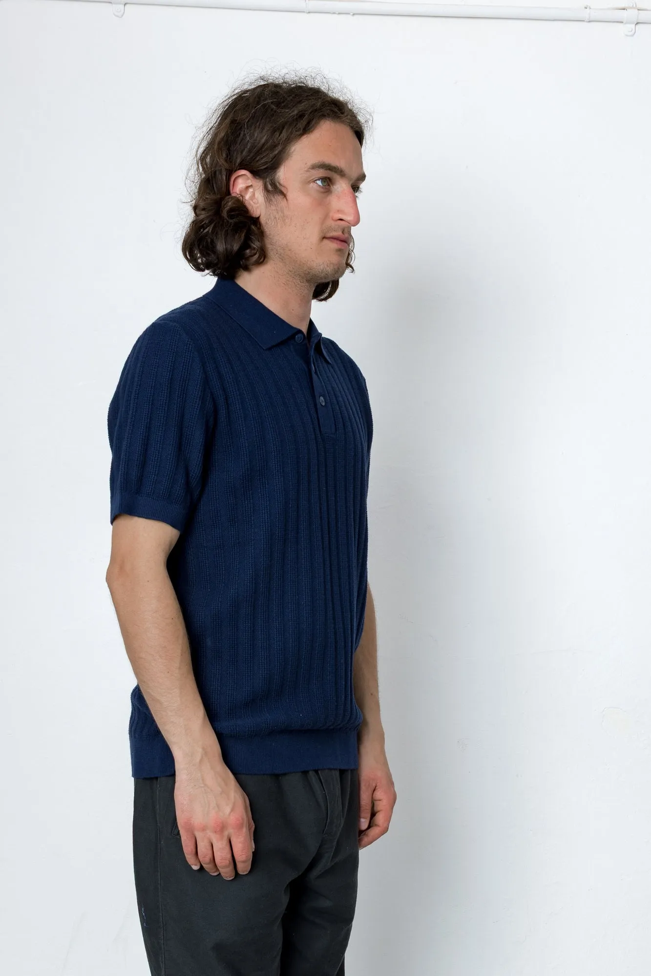 Willow Short Sleeve Knit Polo - Dark Indigo sold by Folk product image thumbnail 2