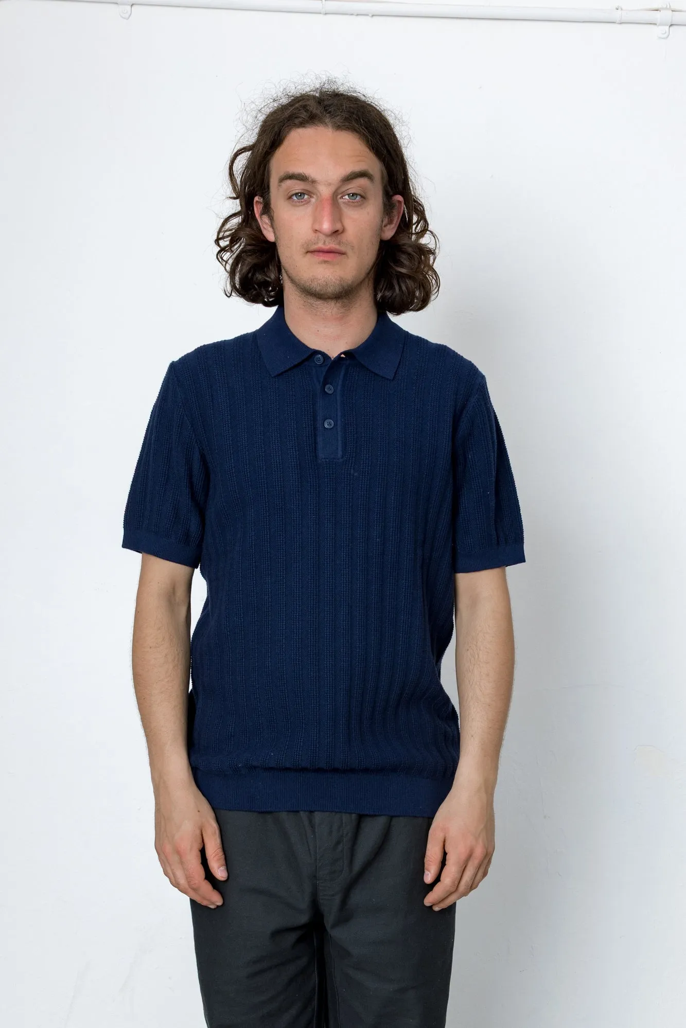 Willow Short Sleeve Knit Polo - Dark Indigo sold by Folk