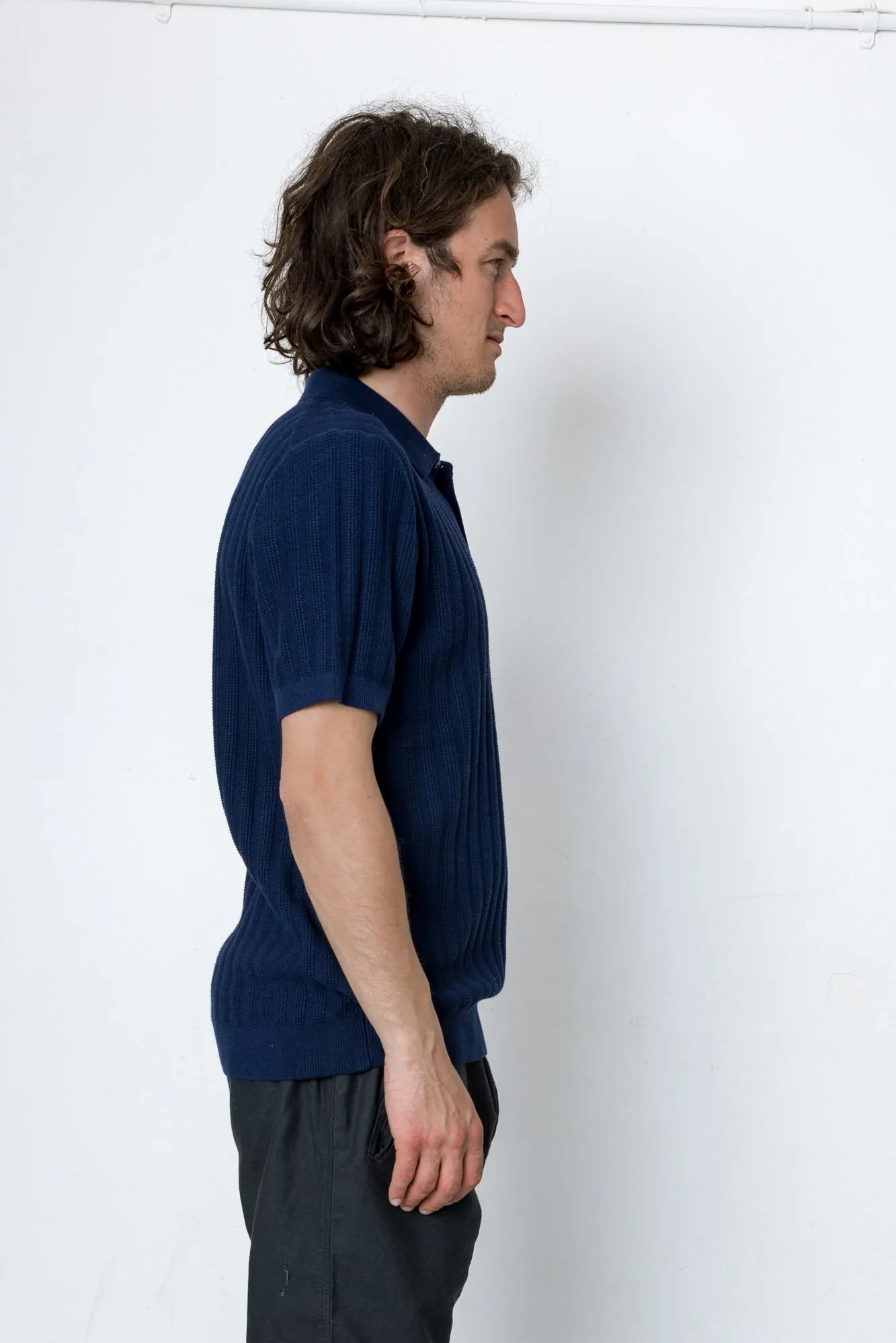 Willow Short Sleeve Knit Polo - Dark Indigo sold by Folk product image thumbnail 3