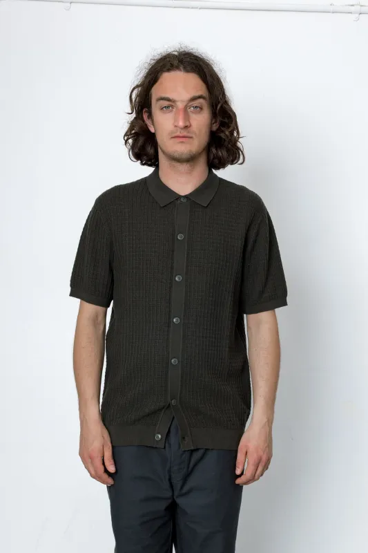 Beech Short Sleeve Button Through - Olive Green made by Folk