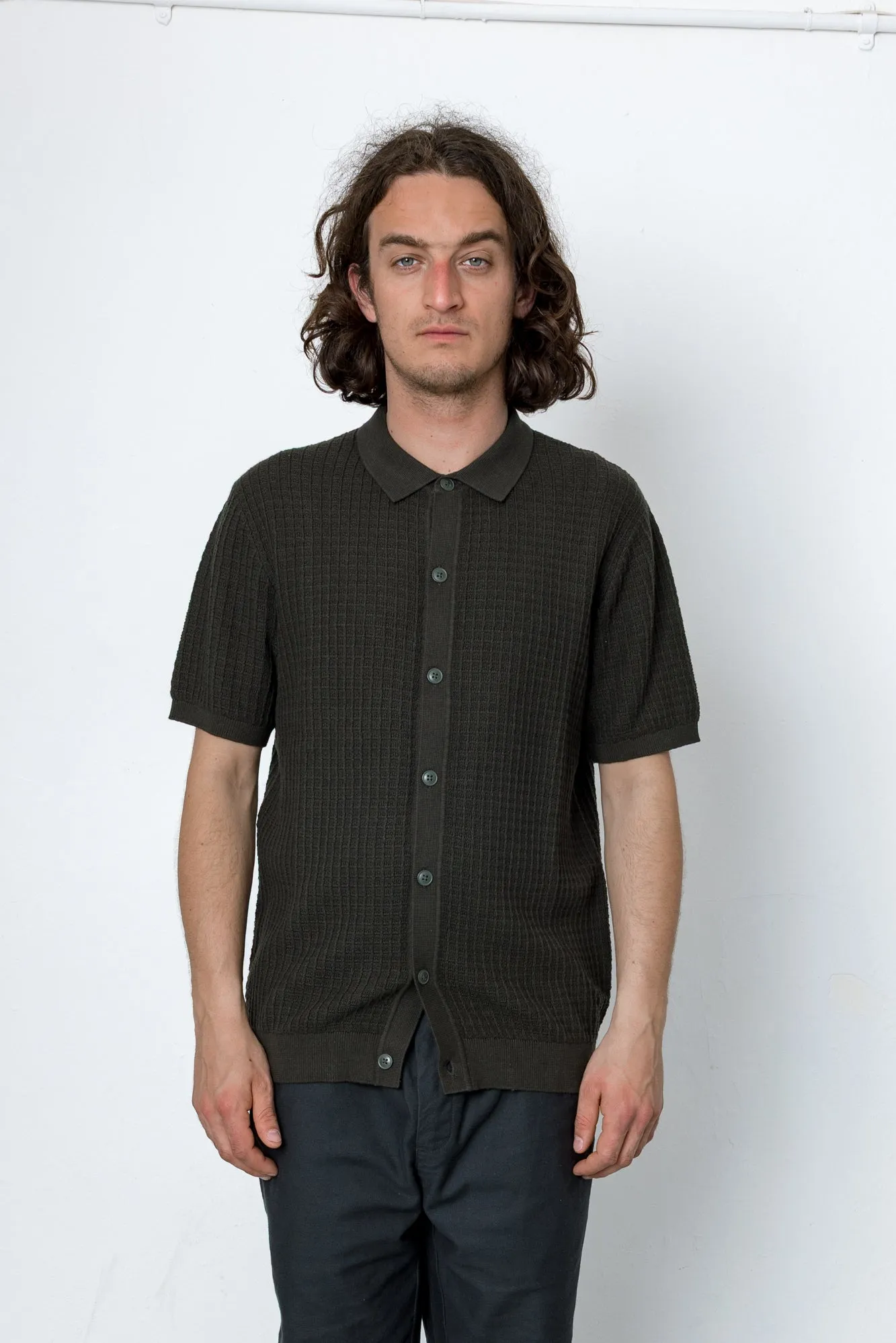 Beech Short Sleeve Button Through - Olive Green sold by Folk