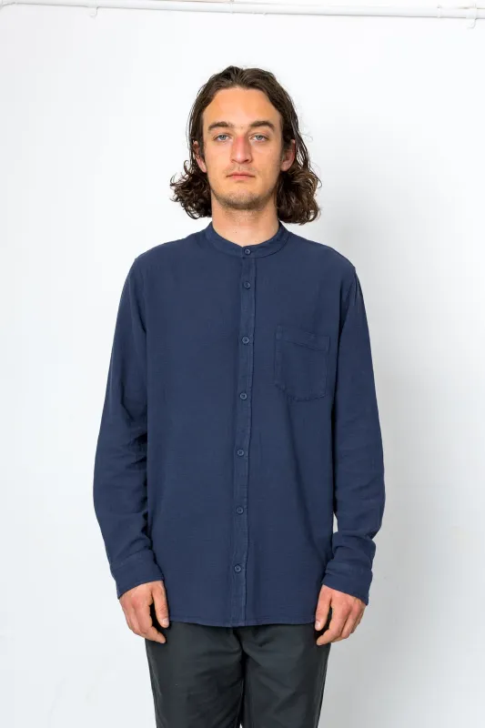 Bright Long Sleeve Grandad Shirt - Navy made by Folk