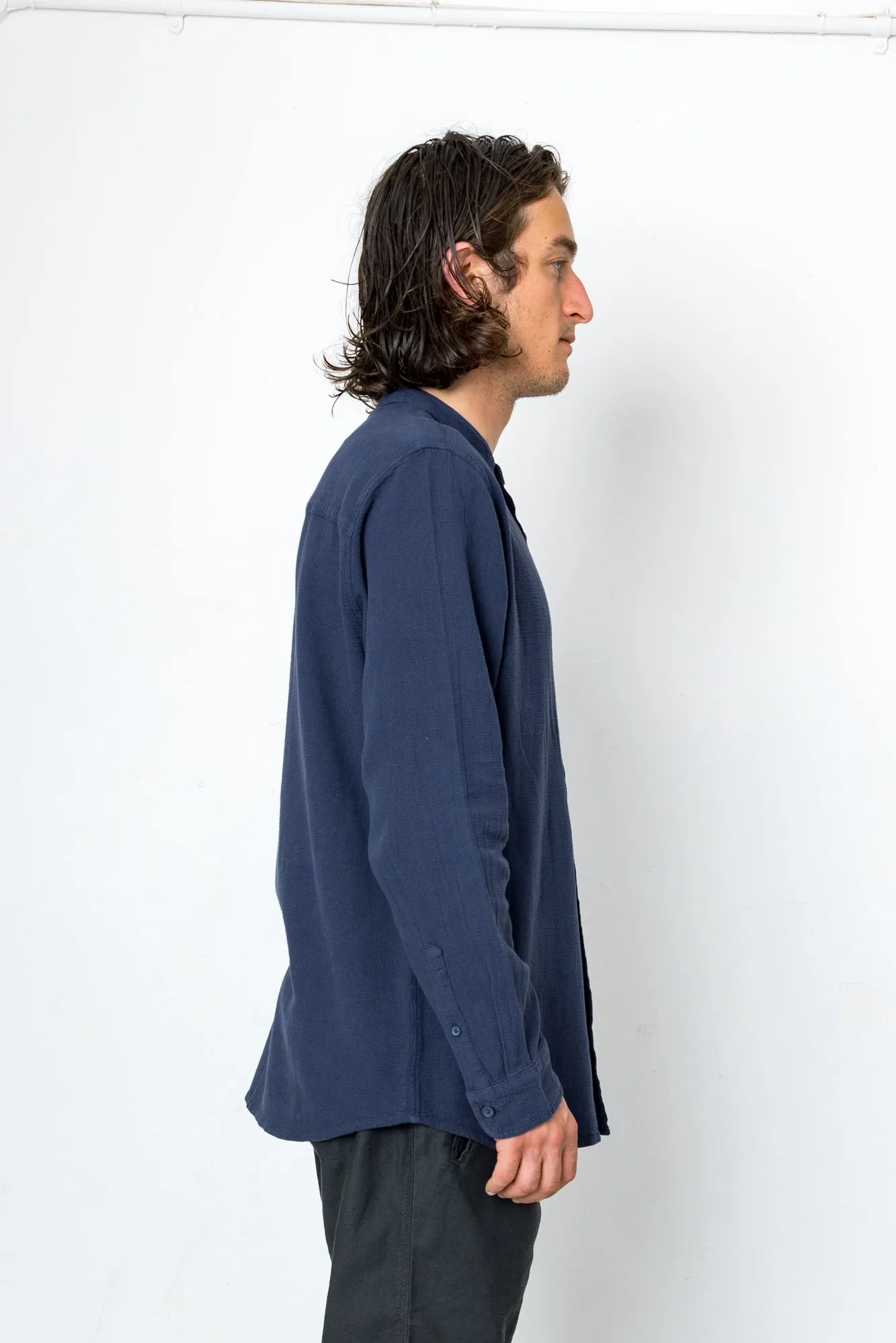Bright Long Sleeve Grandad Shirt - Navy sold by Folk product image thumbnail 3