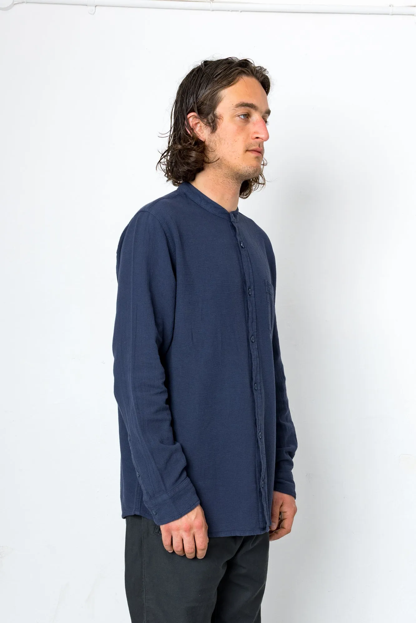 Bright Long Sleeve Grandad Shirt - Navy sold by Folk product image thumbnail 2