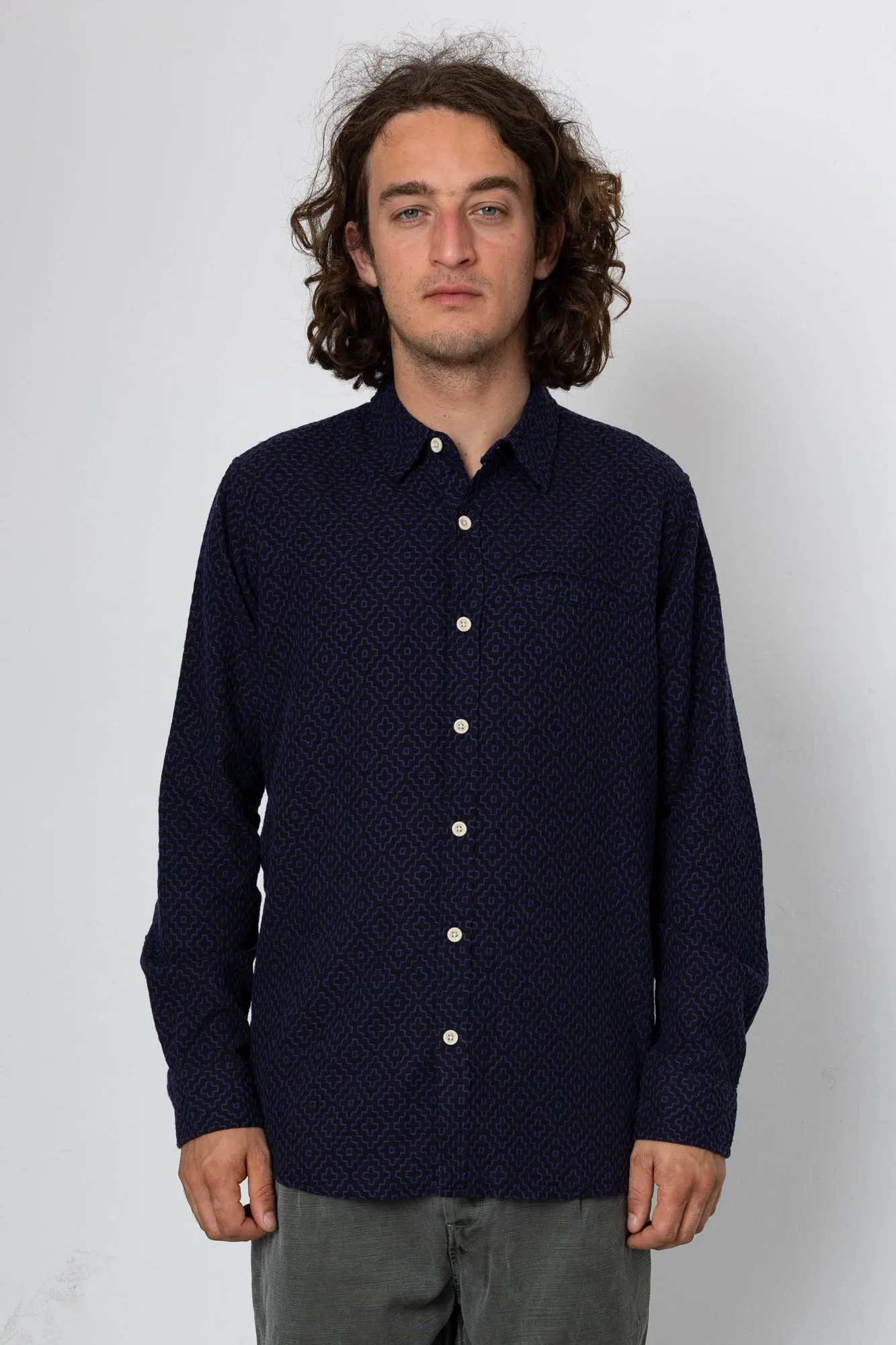Harwood Long Sleeve Shirt - Navy sold by Folk