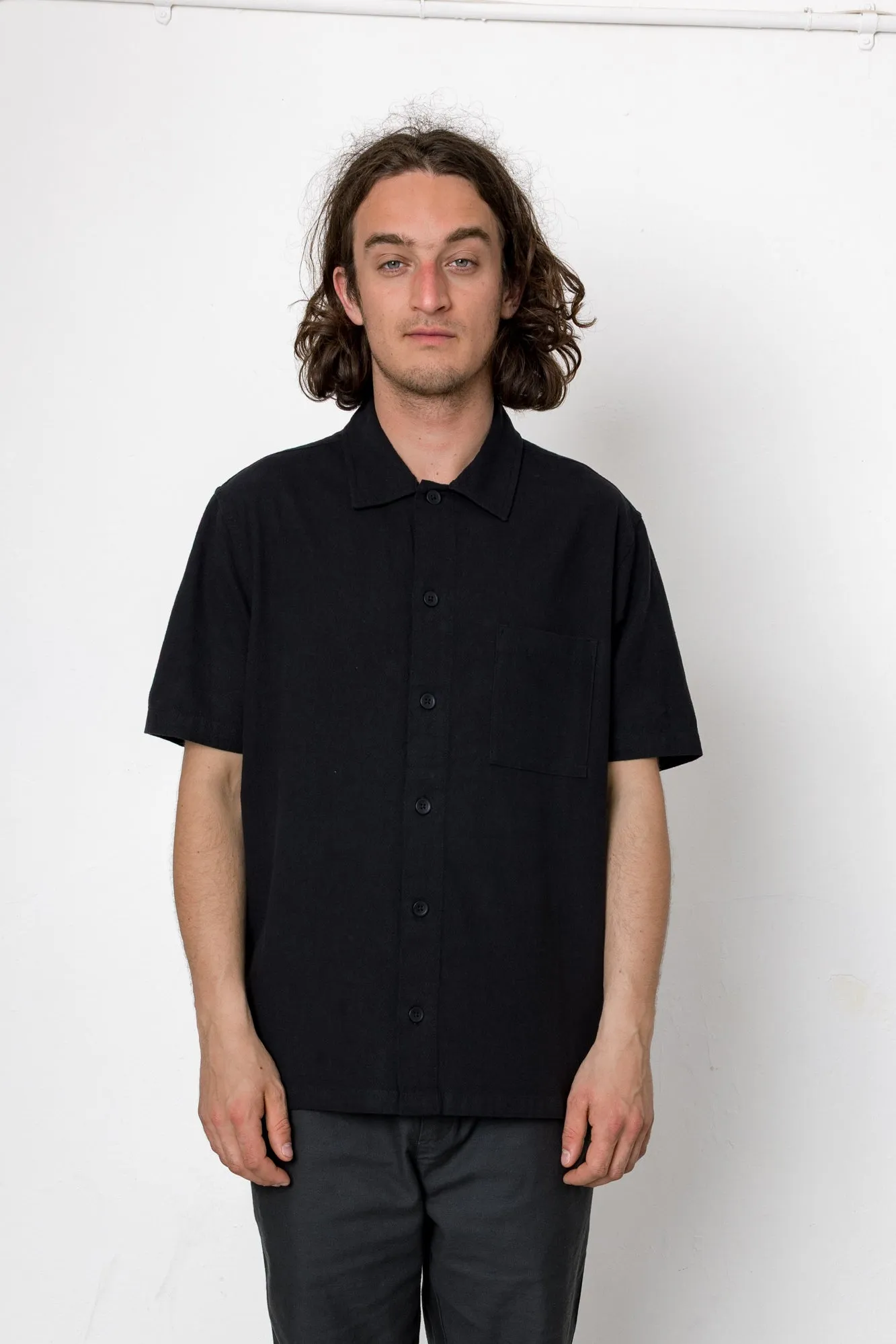 Crinkle Short Sleeve Shirt - Black sold by Folk