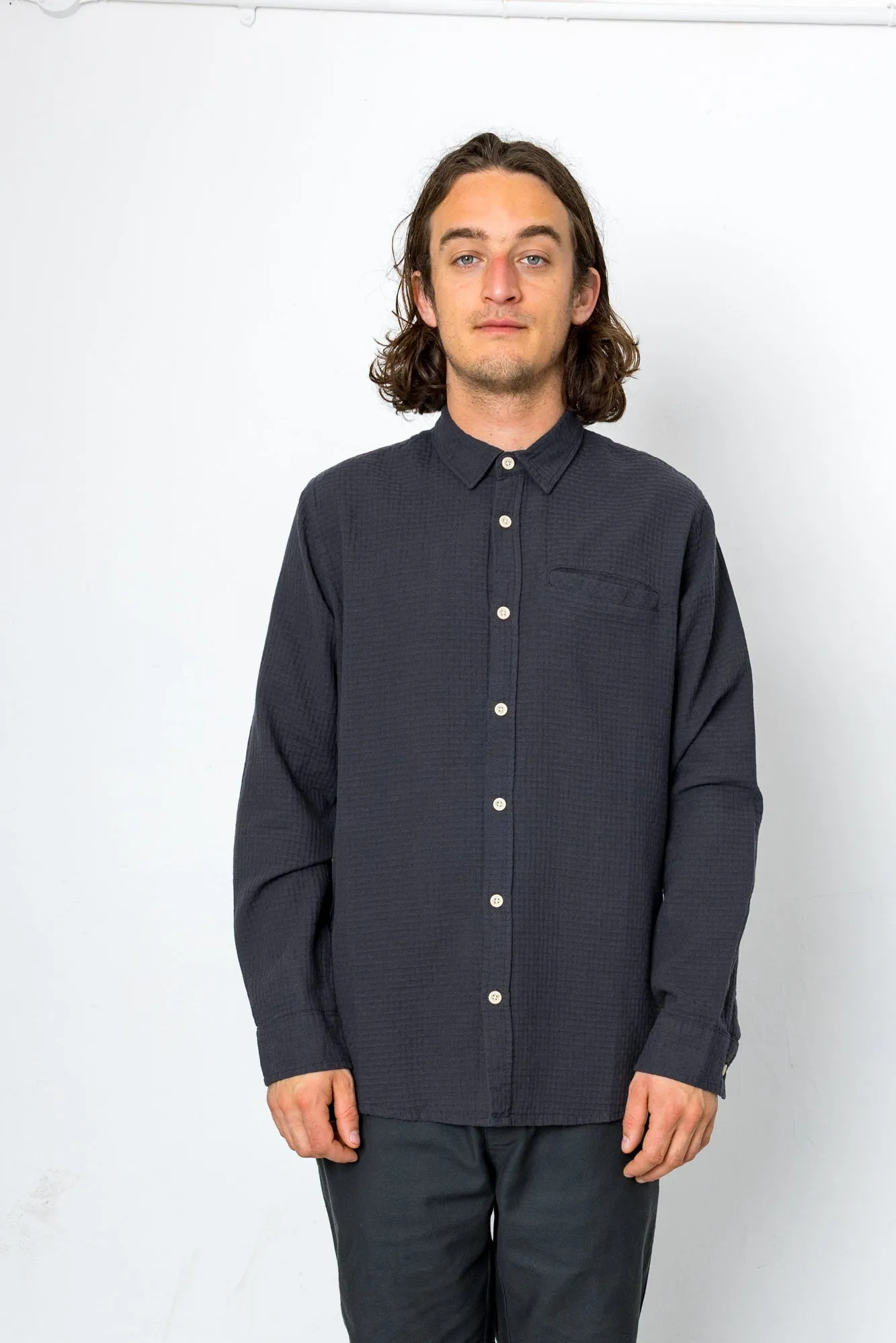 Wilkes Long Sleeve Shirt - Dark Navy sold by Folk