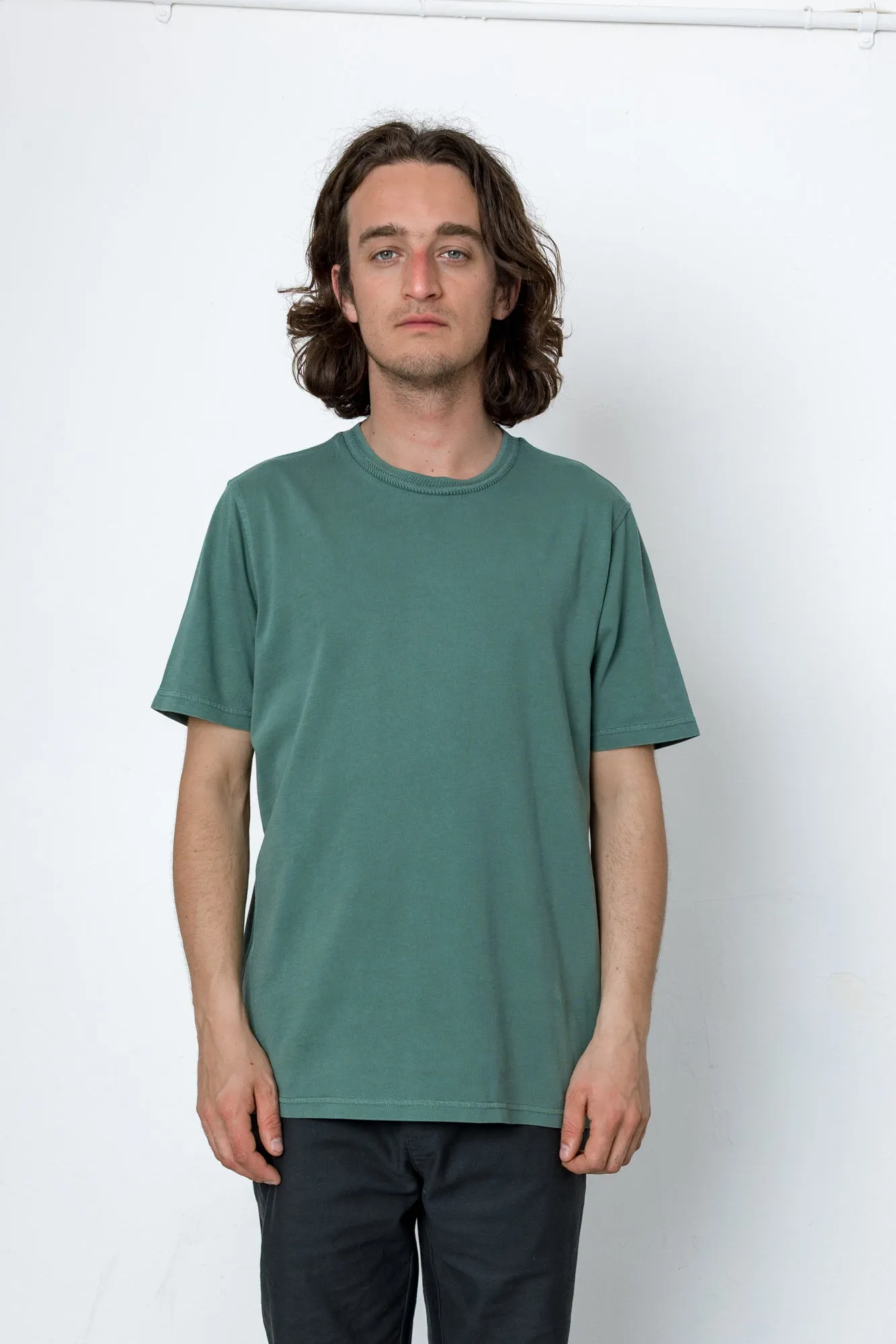 Jacquard Neck T-Shirt - Peacock sold by Folk