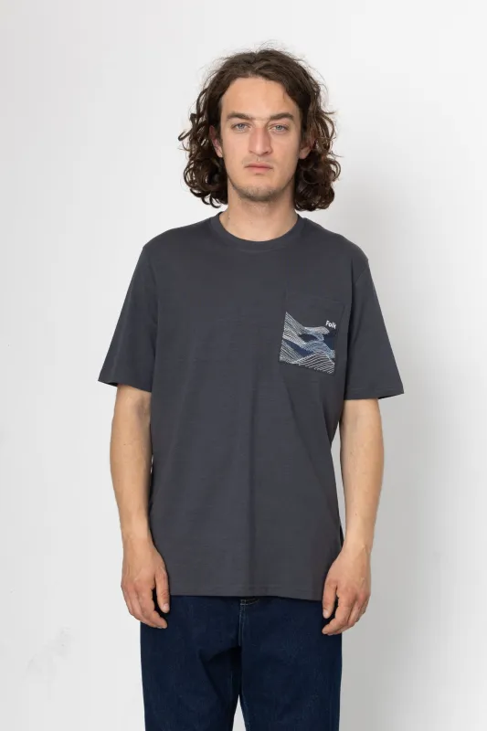 Waves Embroidery T-Shirt - Washed Black made by Folk