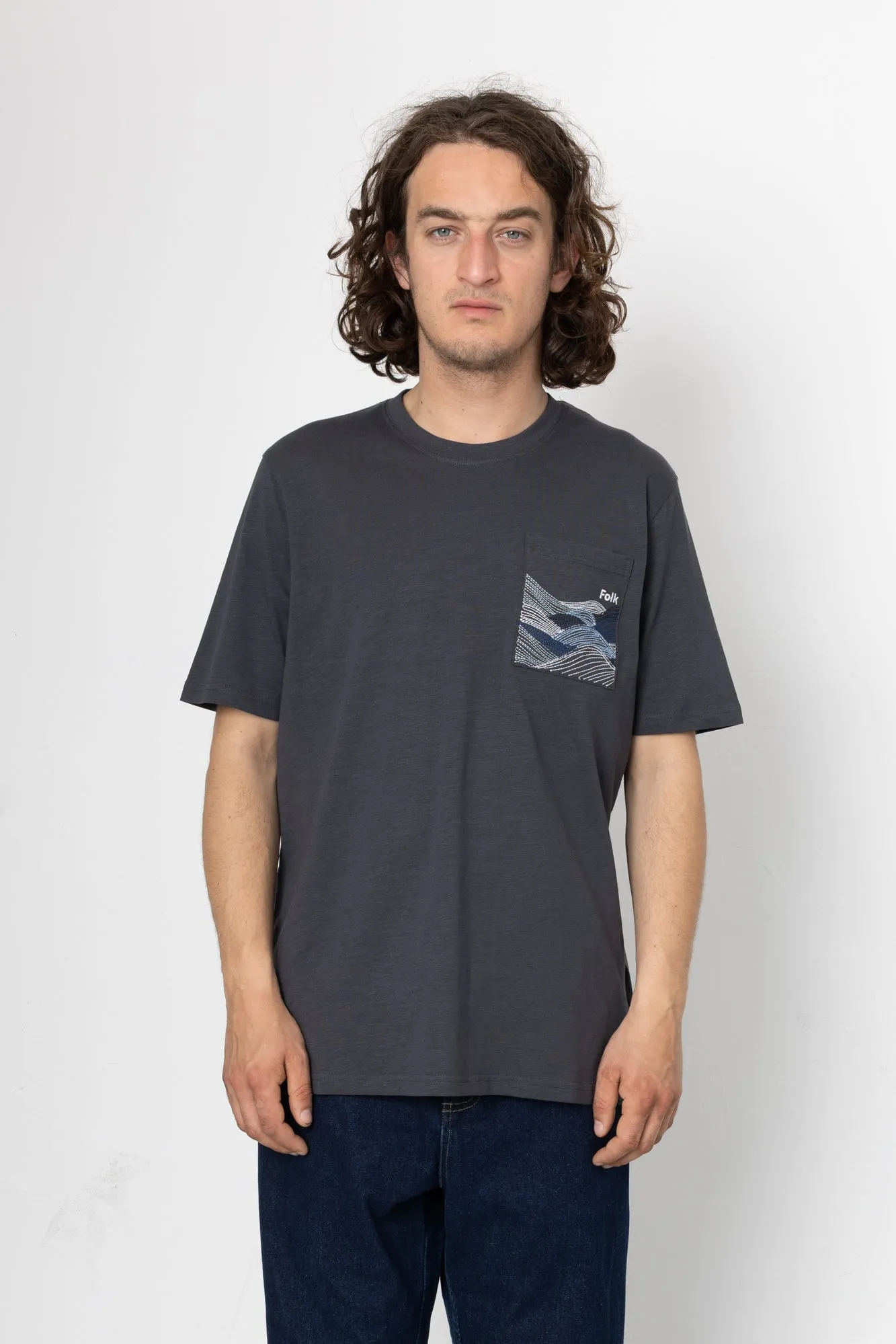 Waves Embroidery T-Shirt - Washed Black sold by Folk