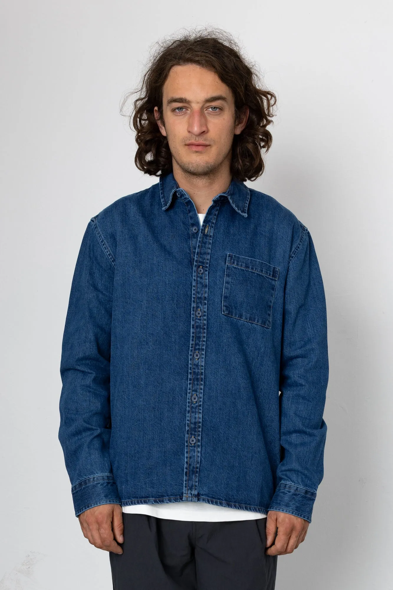 Teddy Long Sleeve Shirt - Jean Wash sold by Folk