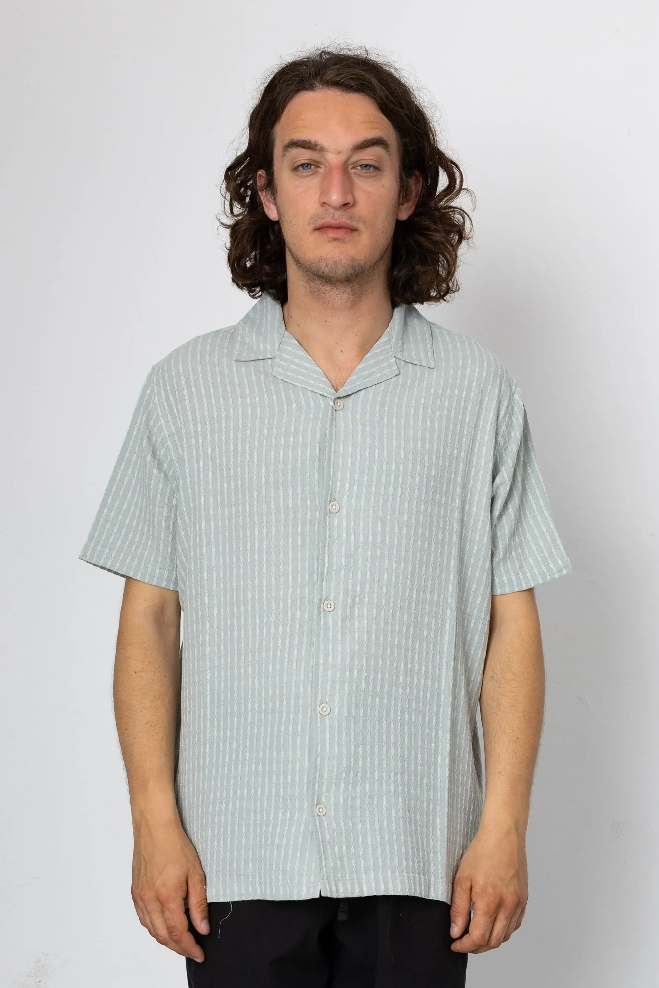 Harris Short Sleeve Shirt - Seafoam / Ecru sold by Folk