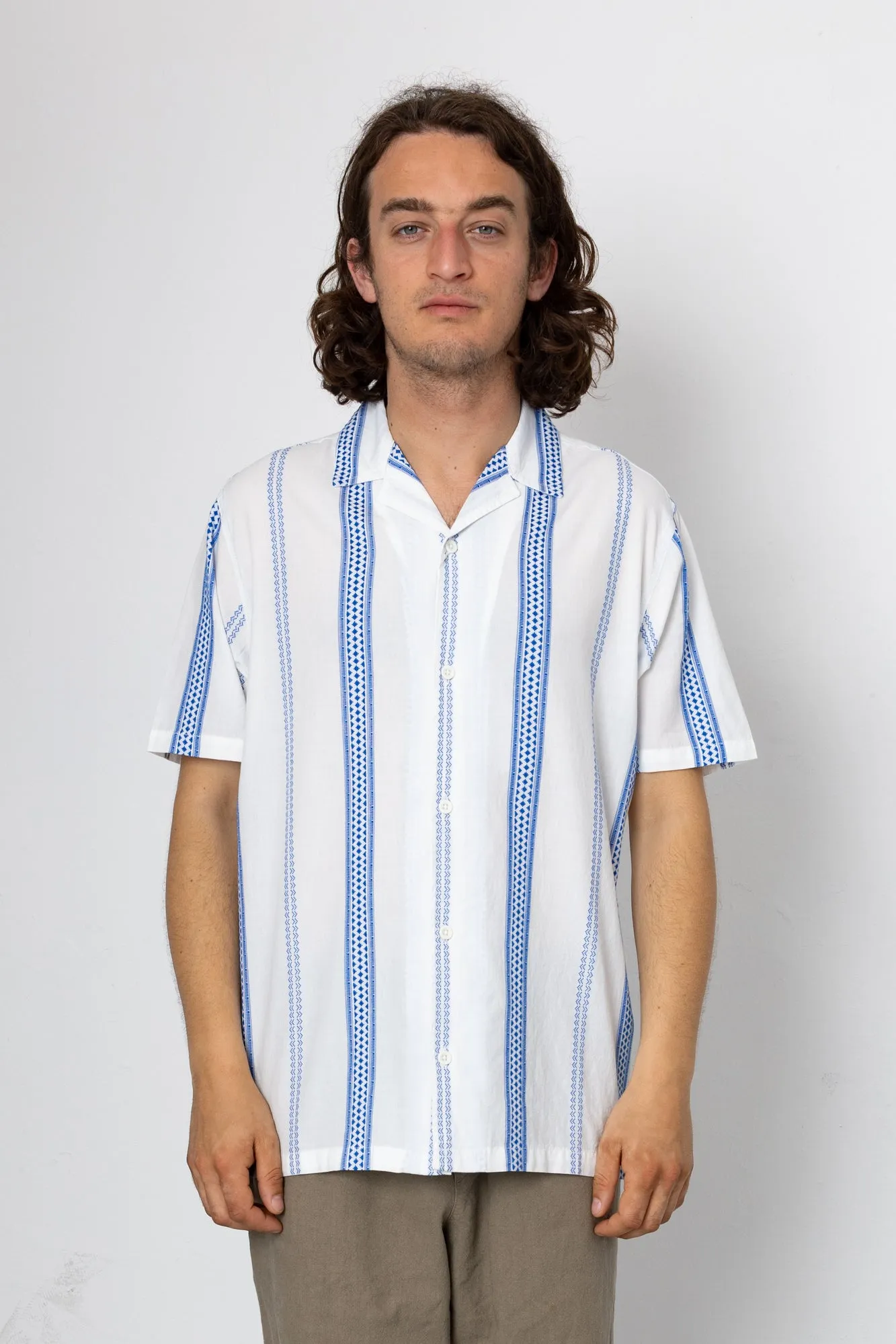 Kath Short Sleeve Shirt - Off White / Blue sold by Folk