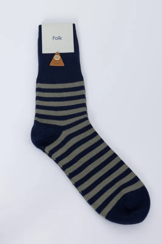 Stripe Sock - Navy / Sage Stripe made by Folk