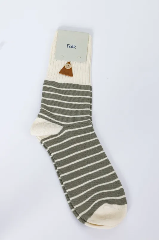 Block Stripe Sock - Olive Stripe made by Folk
