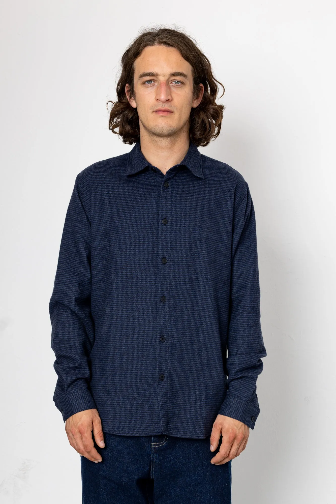 Relaxed Fit Shirt - Navy Black Houndstooth sold by Folk