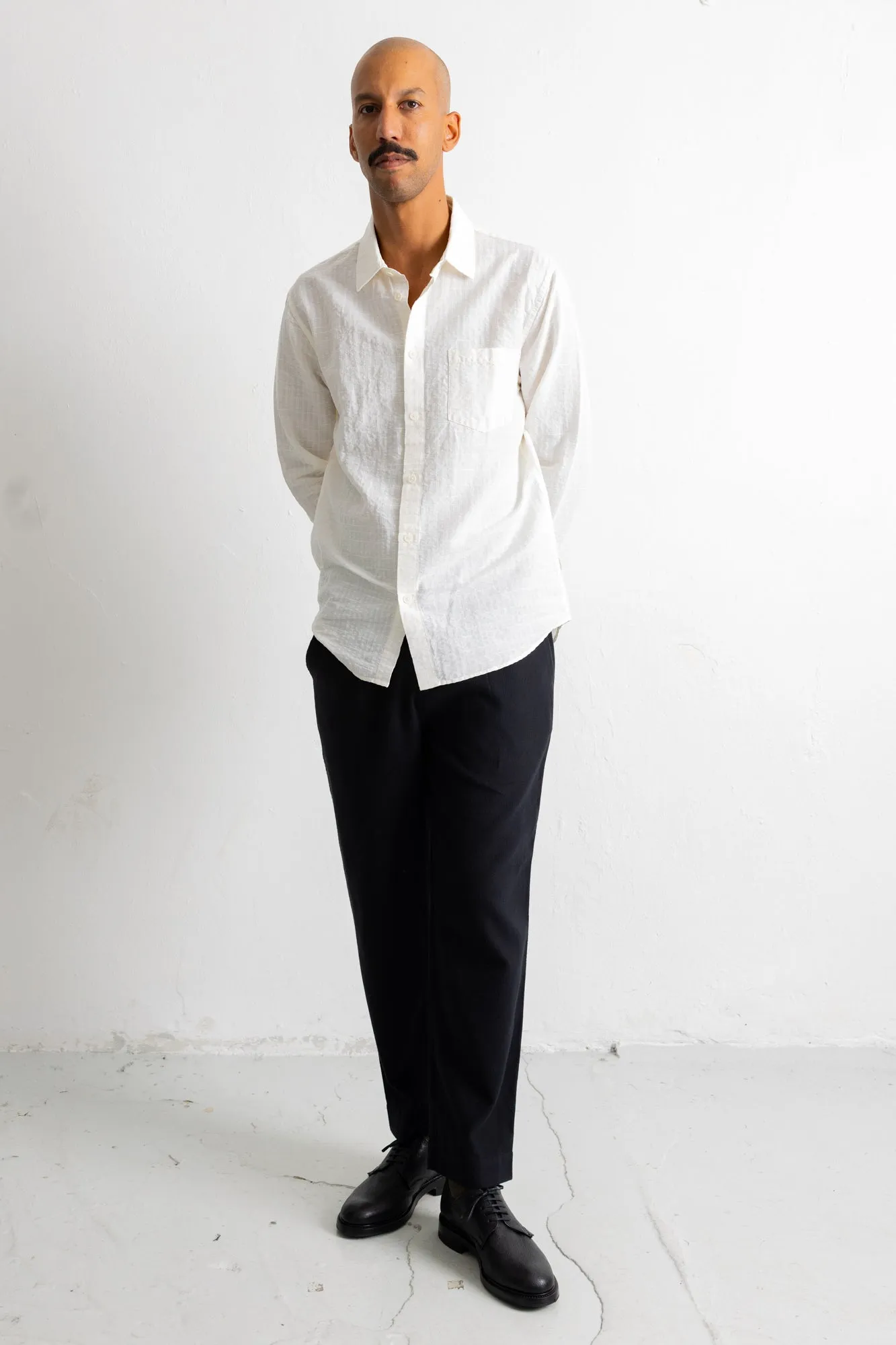 Relaxed Fit Shirt - White Microstripe Slub sold by Folk product image thumbnail 5
