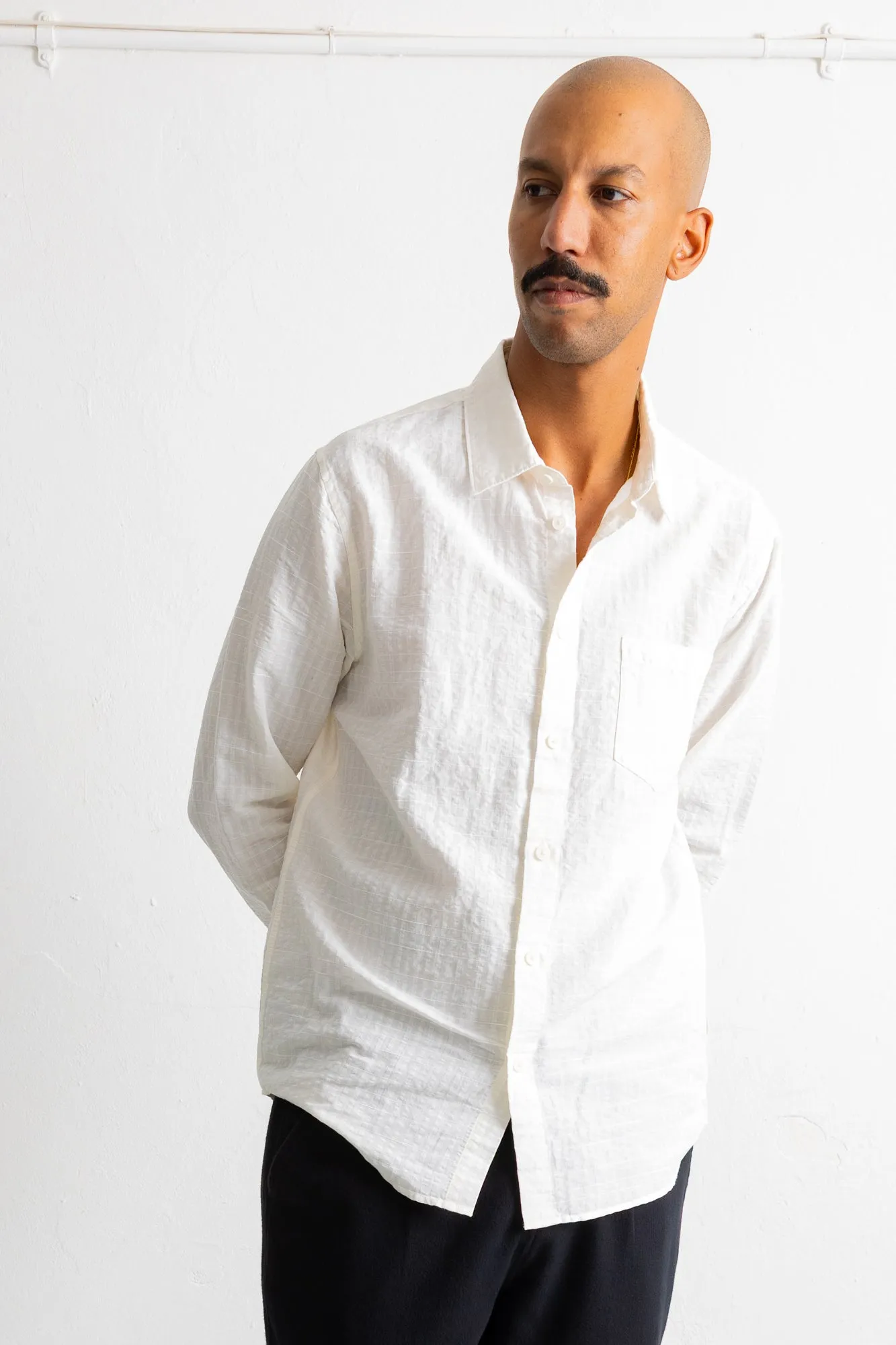 Relaxed Fit Shirt - White Microstripe Slub sold by Folk product image thumbnail 2