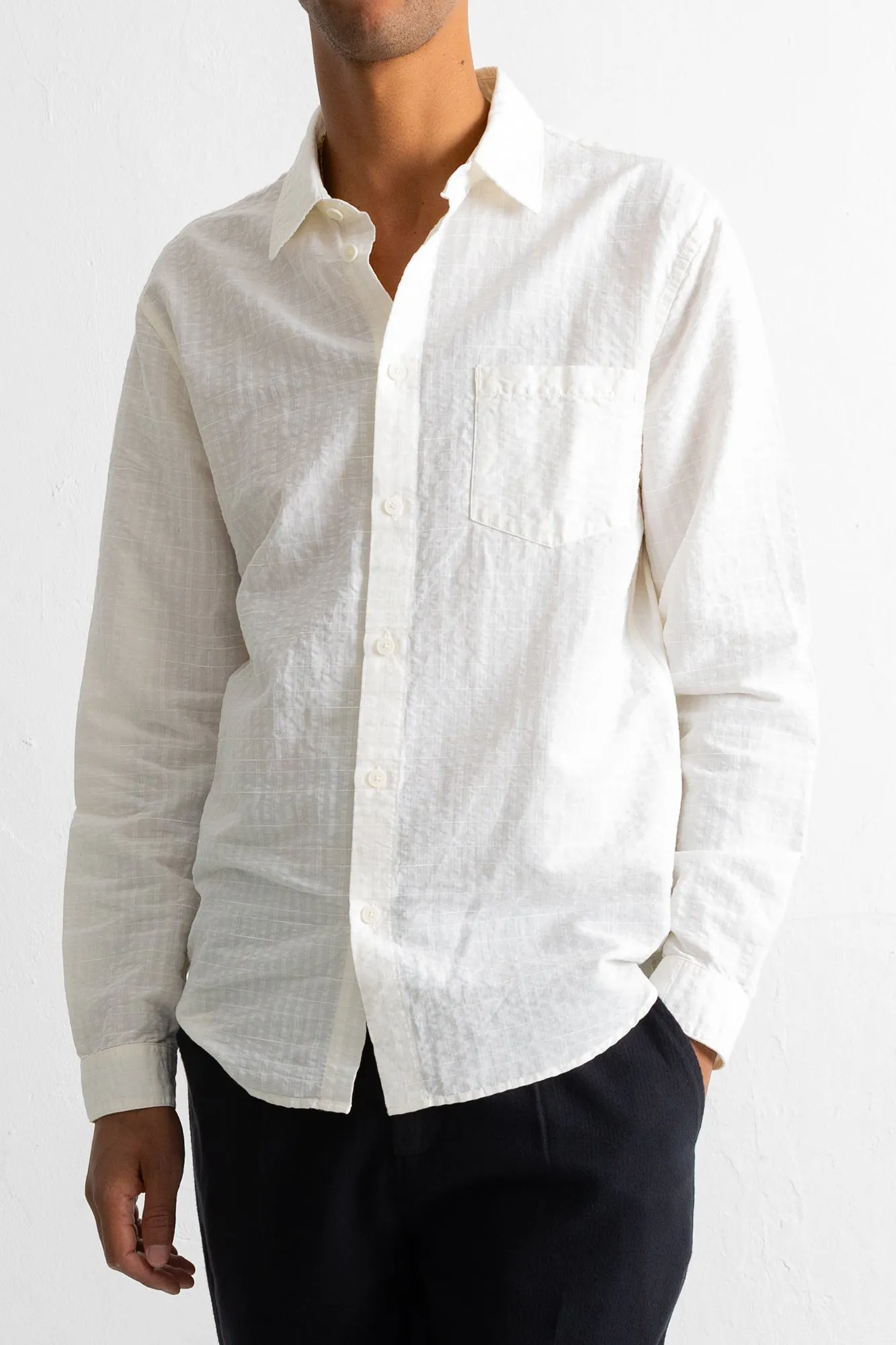 Relaxed Fit Shirt - White Microstripe Slub sold by Folk product image thumbnail 4