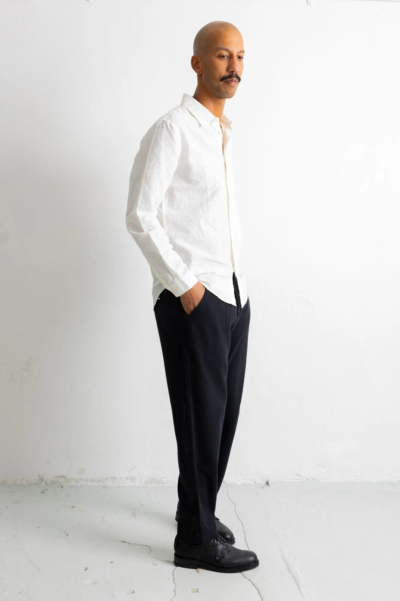 Relaxed Fit Shirt - White Microstripe Slub sold by Folk product image thumbnail 3