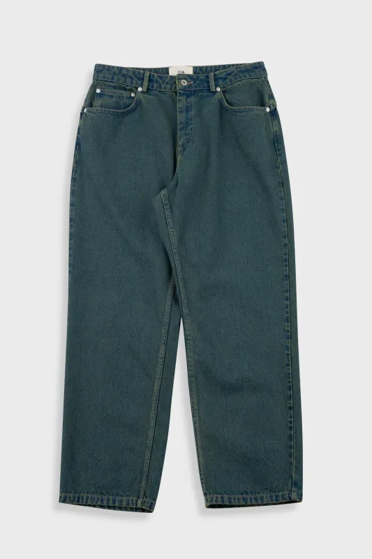 Barrel Leg Jean - Overdyed Green Oxide made by Folk