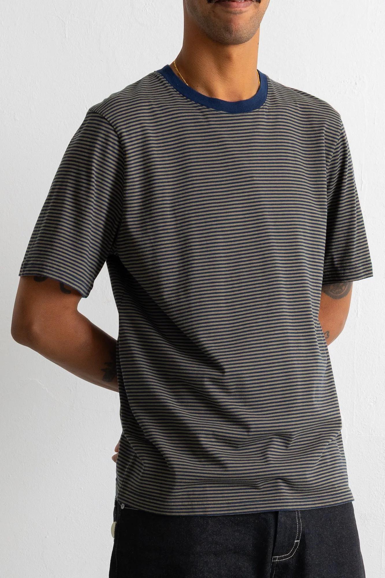1x1 Striped T-Shirt - Navy / Olive sold by Folk product image thumbnail 2