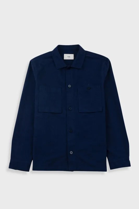 Patch Overshirt - Navy Lightweight Moleskin made by Folk