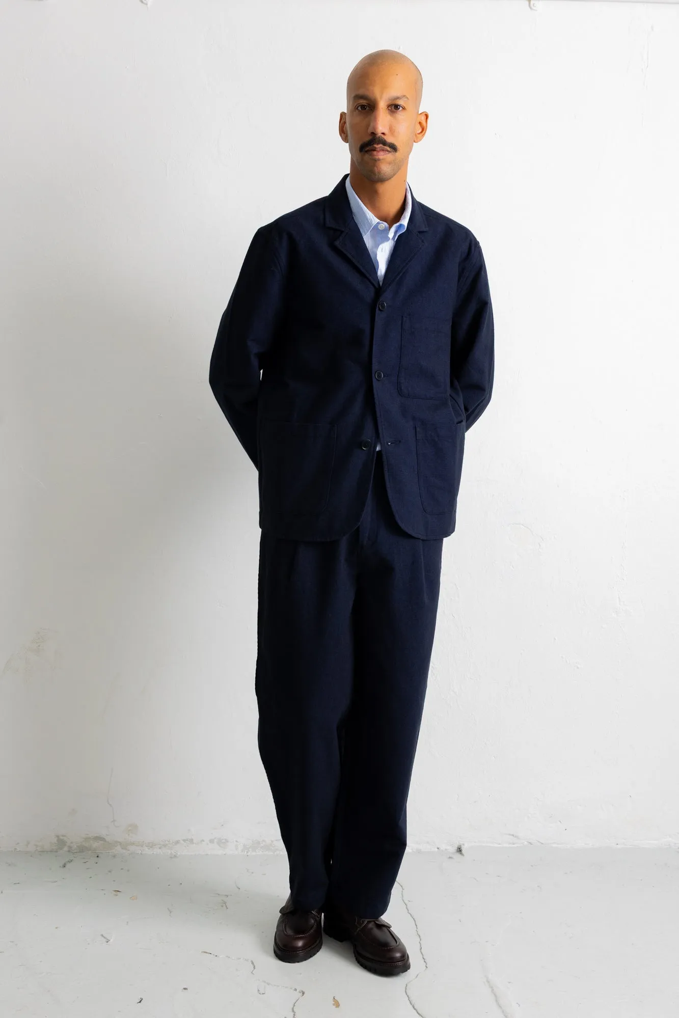 Wide Fit Blazer - Navy Lightweight Moleskin sold by Folk product image thumbnail 3