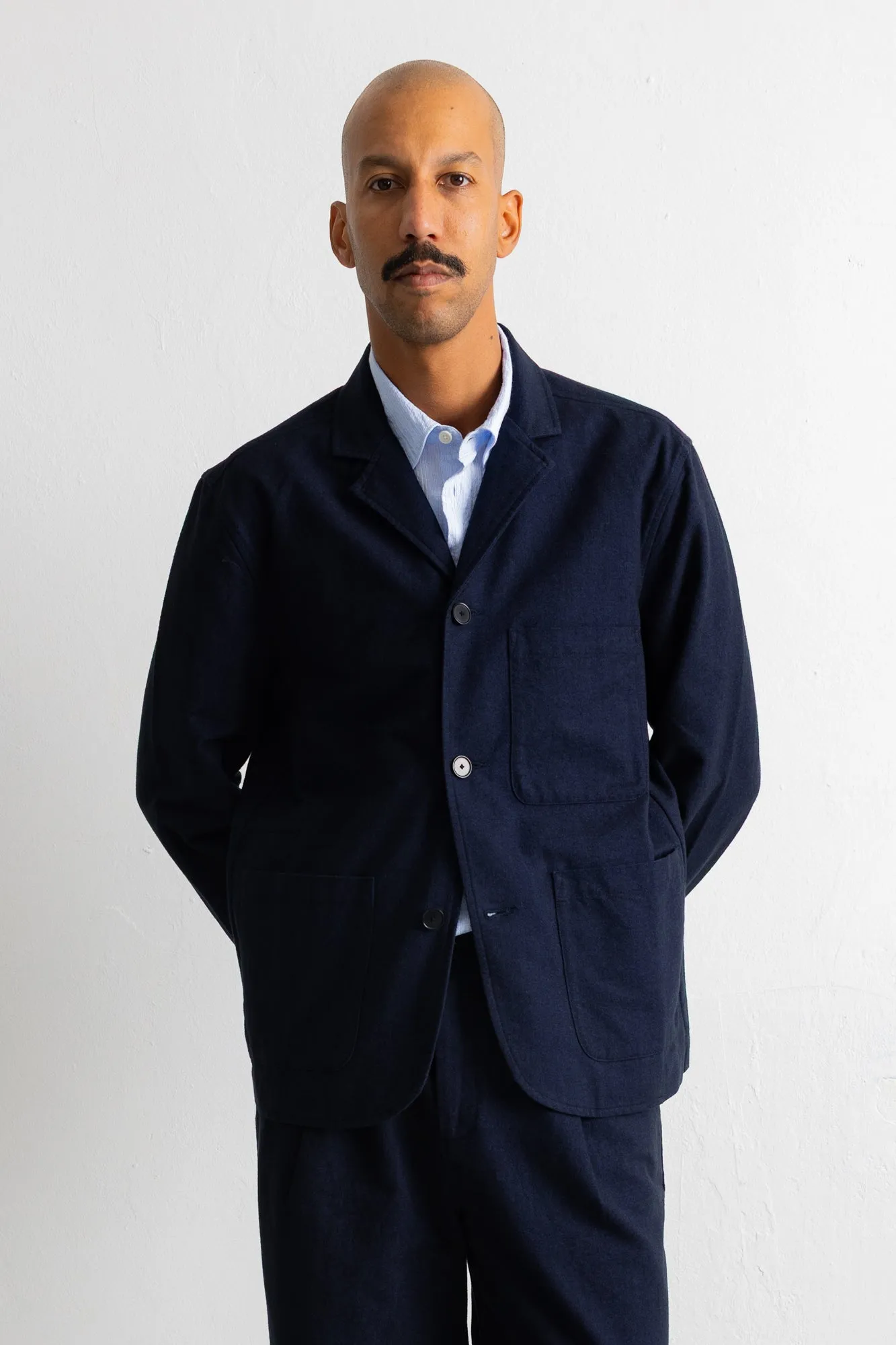 Wide Fit Blazer - Navy Lightweight Moleskin sold by Folk product image thumbnail 2