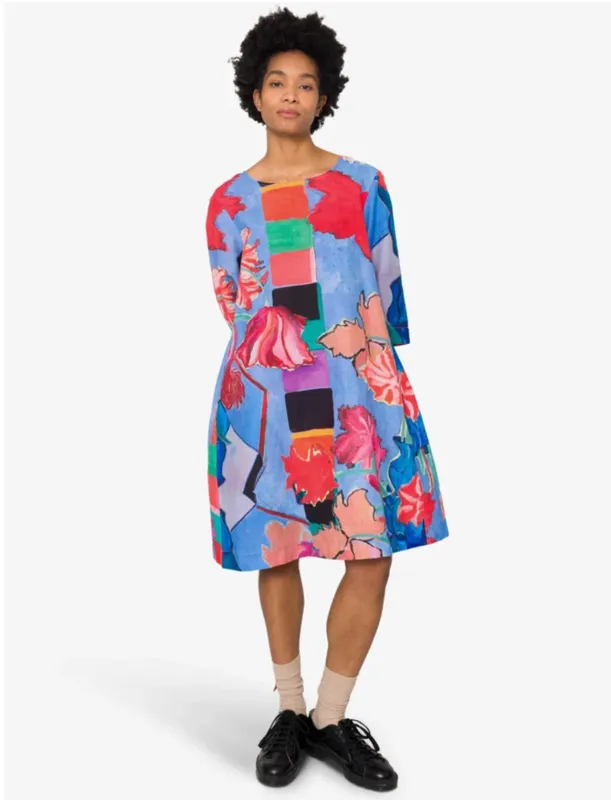 Joana Day Dress - Blue Tulip Print made by Folk