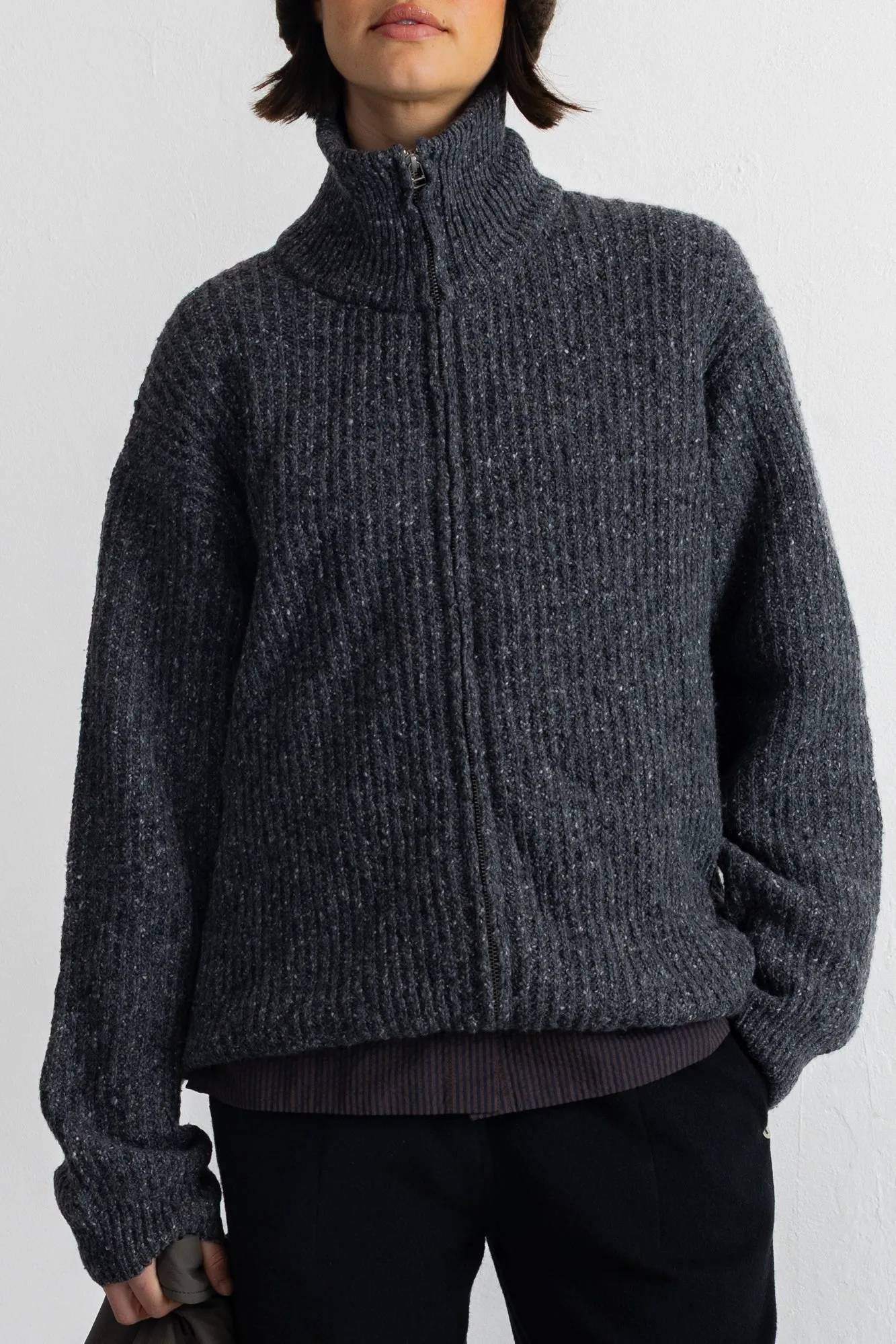 Zip Through Jumper - Mid Grey Melange sold by Folk product image thumbnail 2