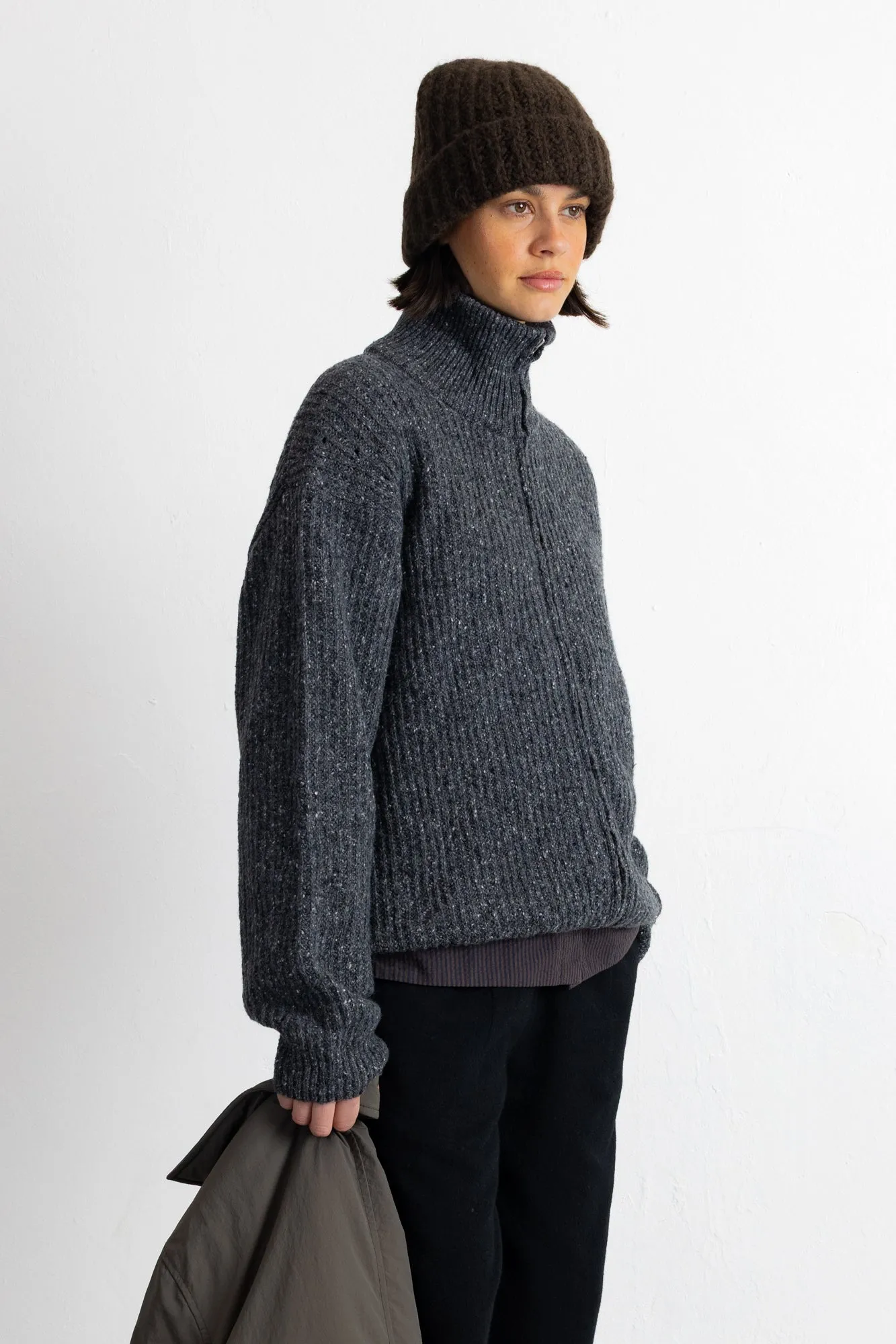 Zip Through Jumper - Mid Grey Melange sold by Folk product image thumbnail 3