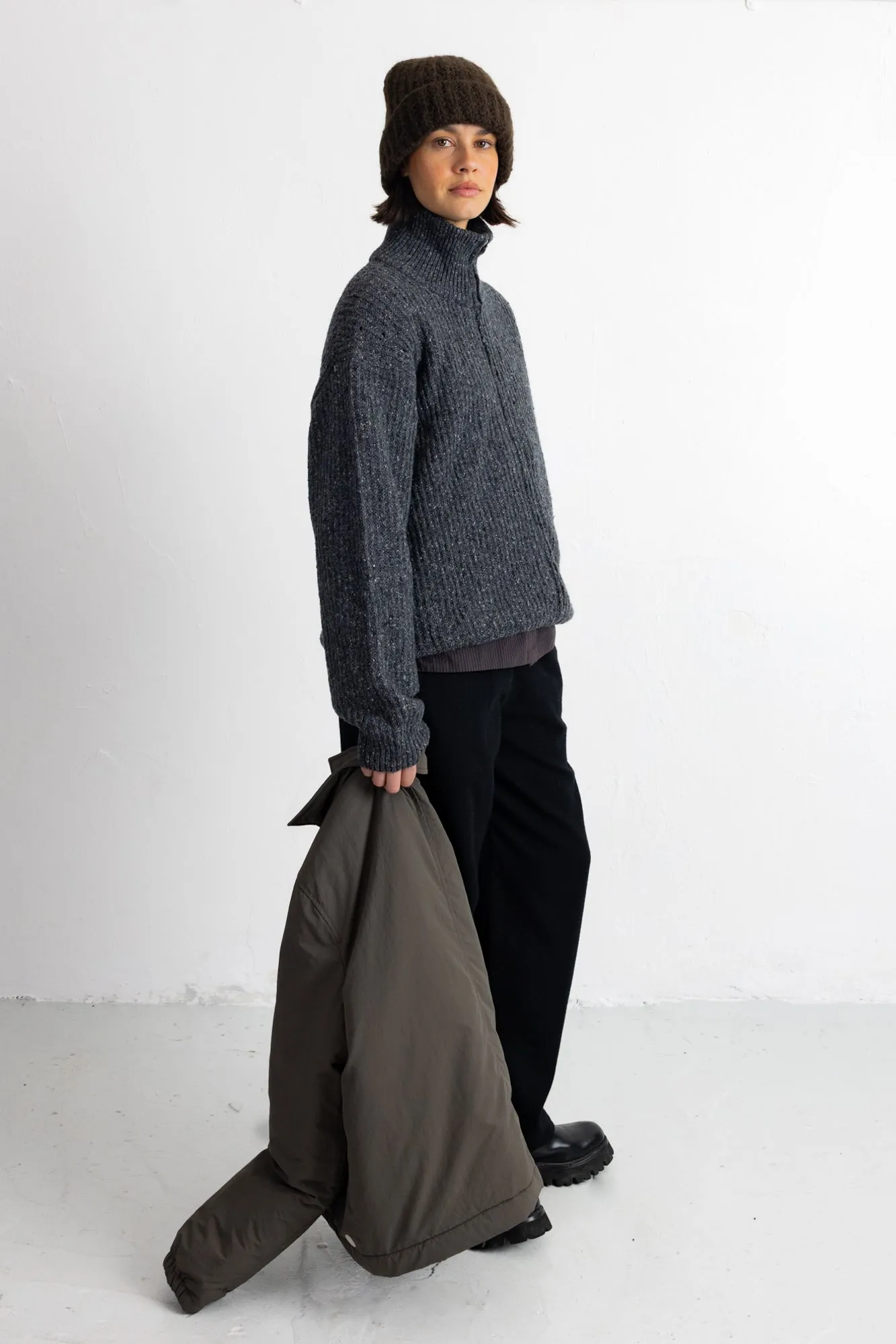Zip Through Jumper - Mid Grey Melange sold by Folk product image thumbnail 4