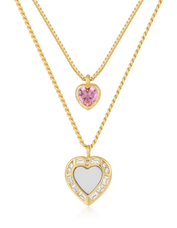 Luv Aj x FL&L Double Heart Charm Necklace made by For Love And Lemons