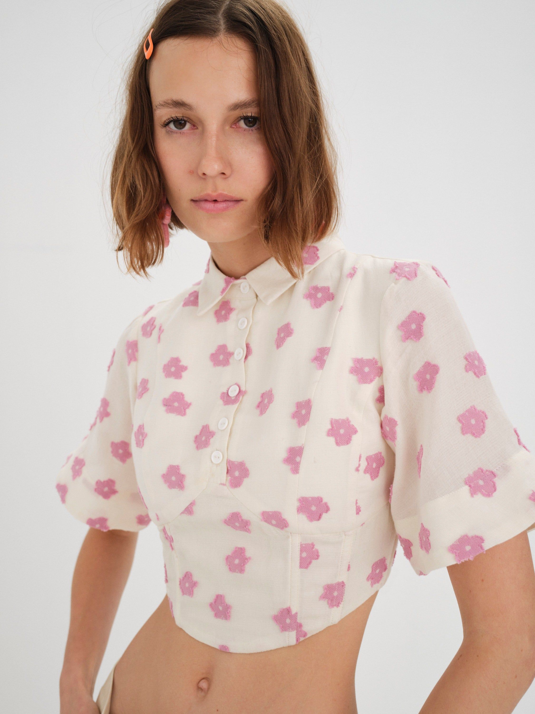 Clover Short Sleeve Corset Top sold by For Love And Lemons