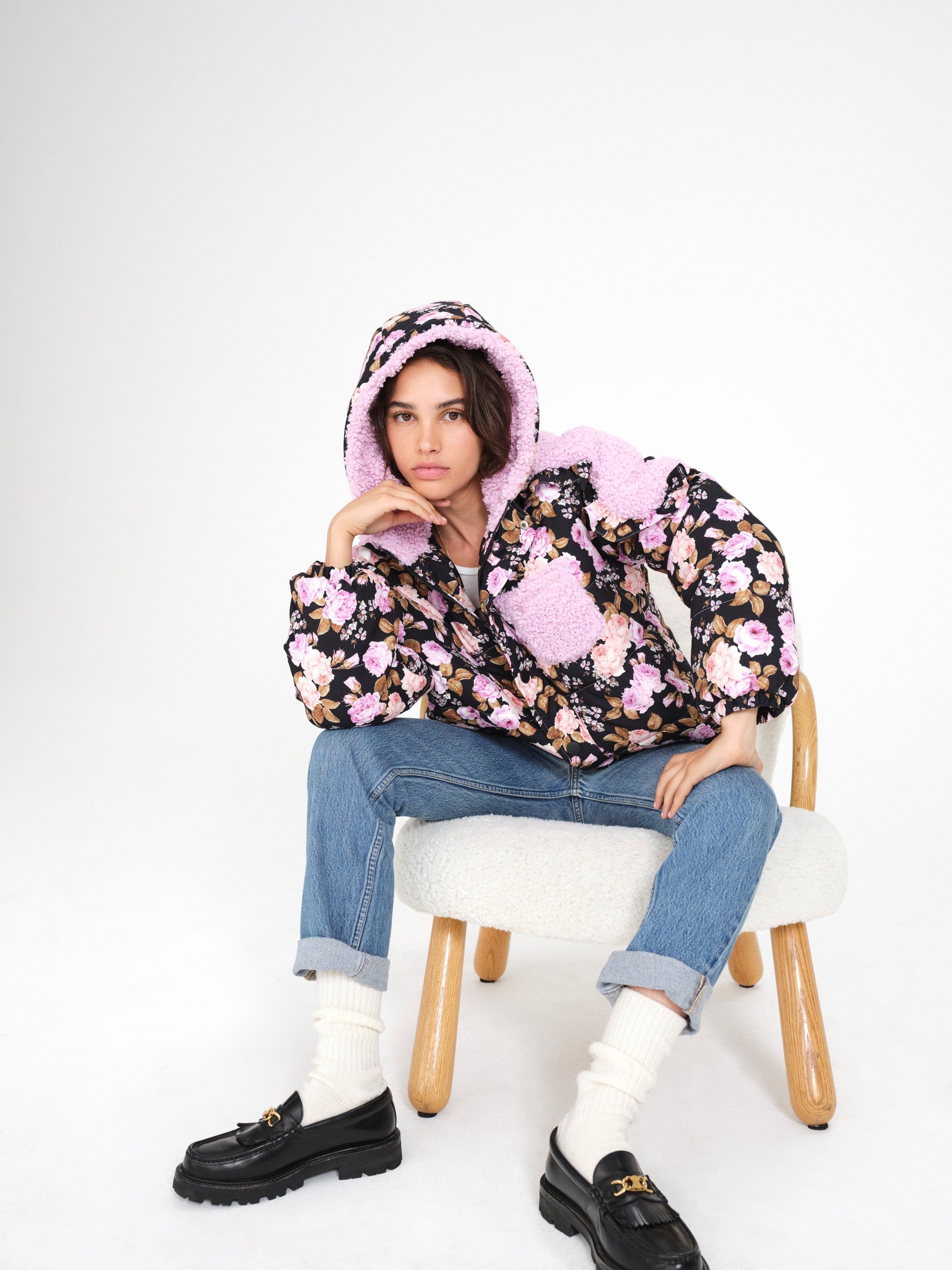 Puffer Jacket With Ruffle Trim sold by For Love And Lemons