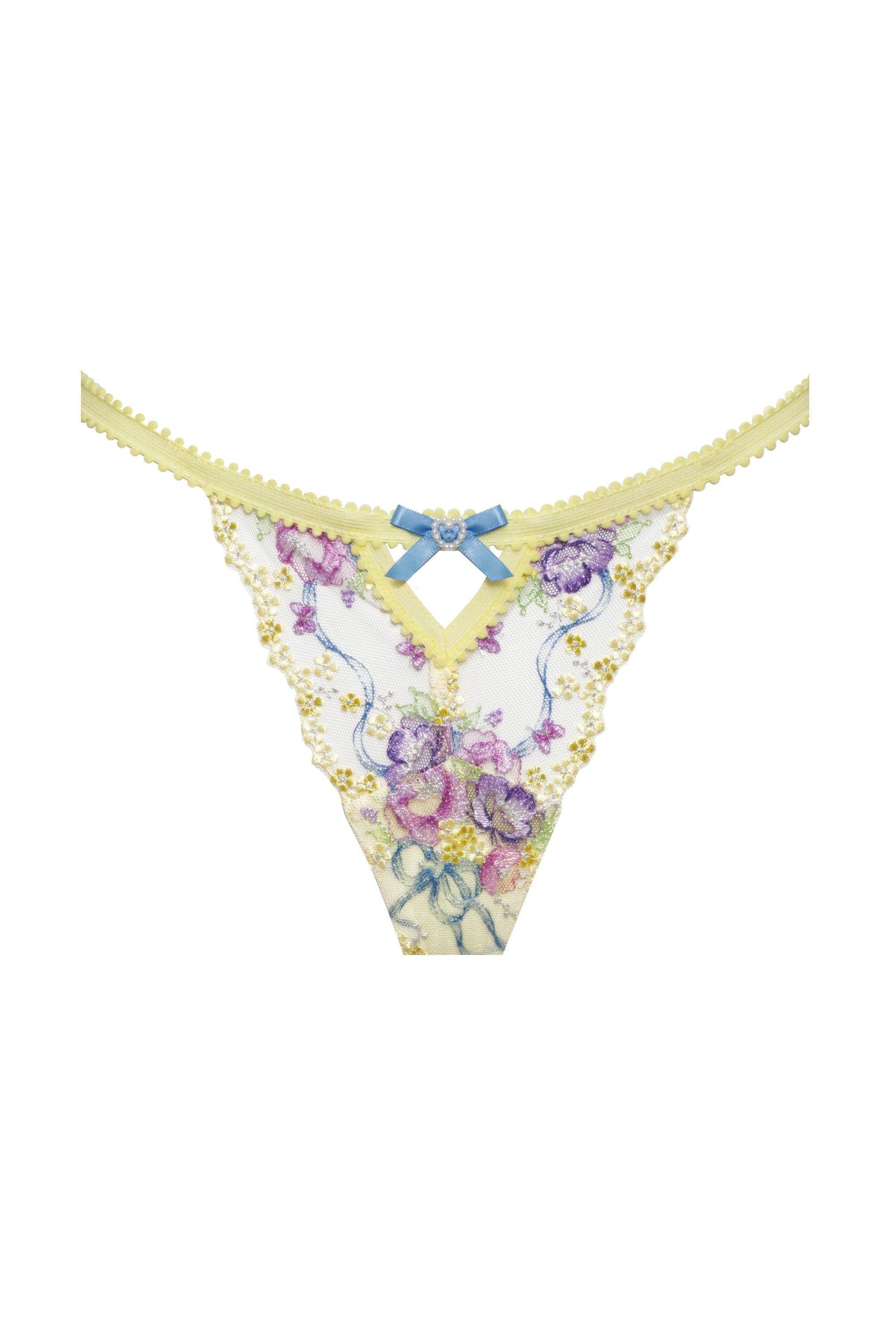 Lavender Meadows Embroidery Thong Panty sold by For Love And Lemons