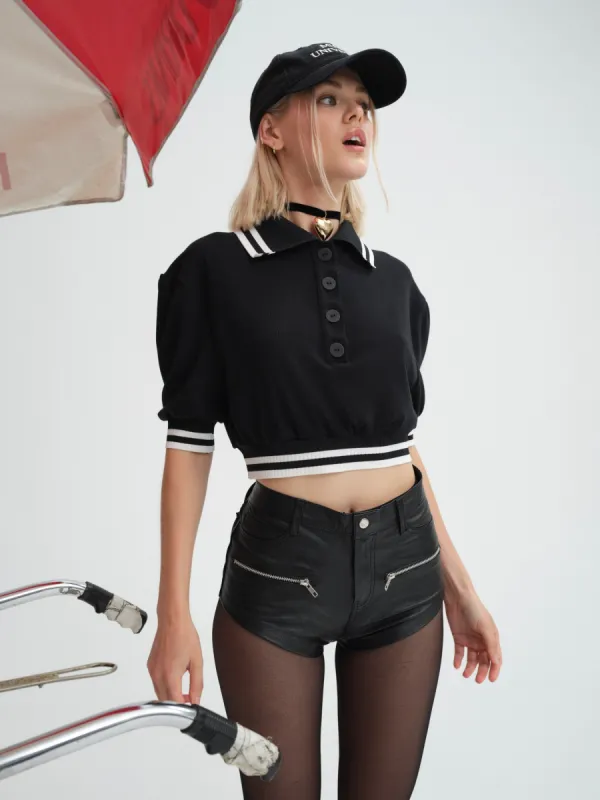 Libby Crop Knit Polo sold by For Love And Lemons