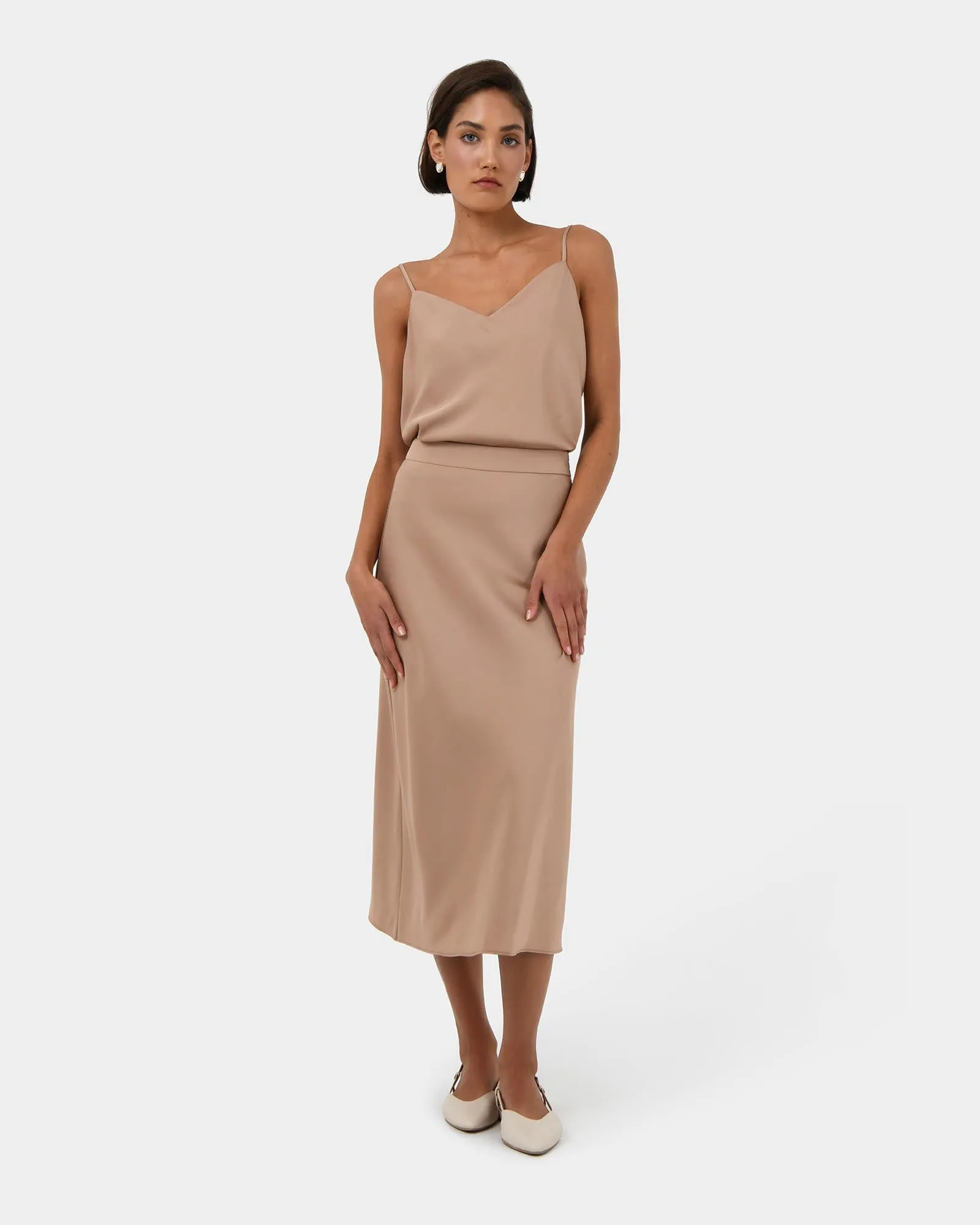 Joy Satin Midi Skirt sold by Forcast