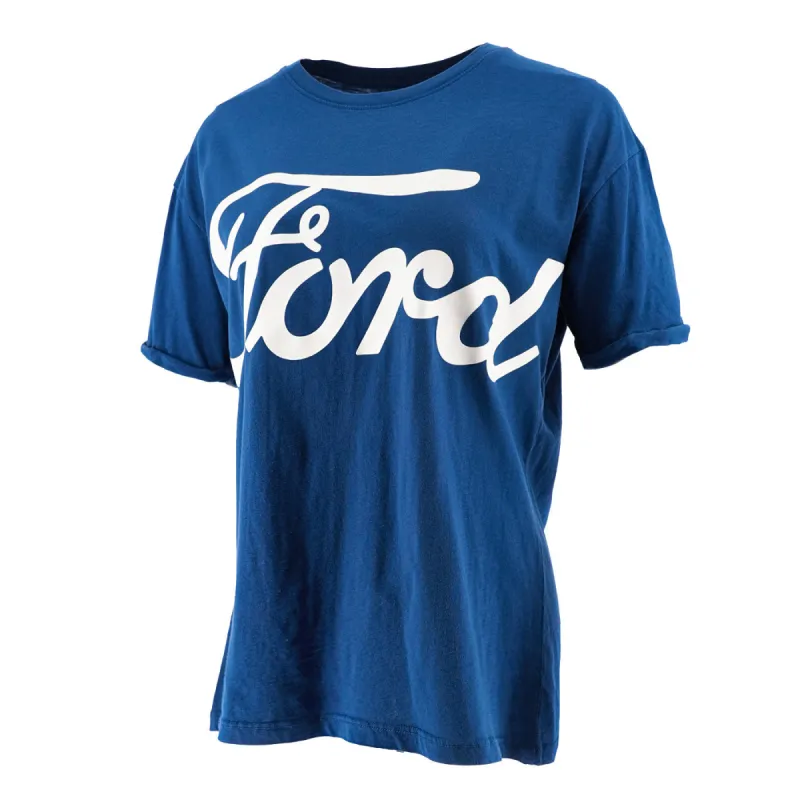 Ford Women's Script Oversized Logo Rolled Sleeve Shirt made by Ford