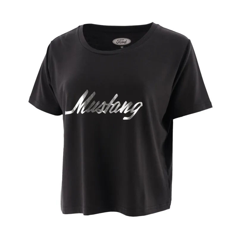 Ford Mustang Womens Foil Script Cropped Short Sleeve T-Shirt sold by Ford
