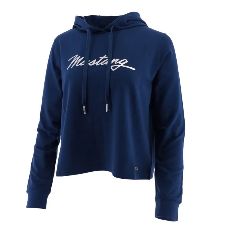Ford Mustang Womens Dark Blue Foil Script Hoodie made by Ford