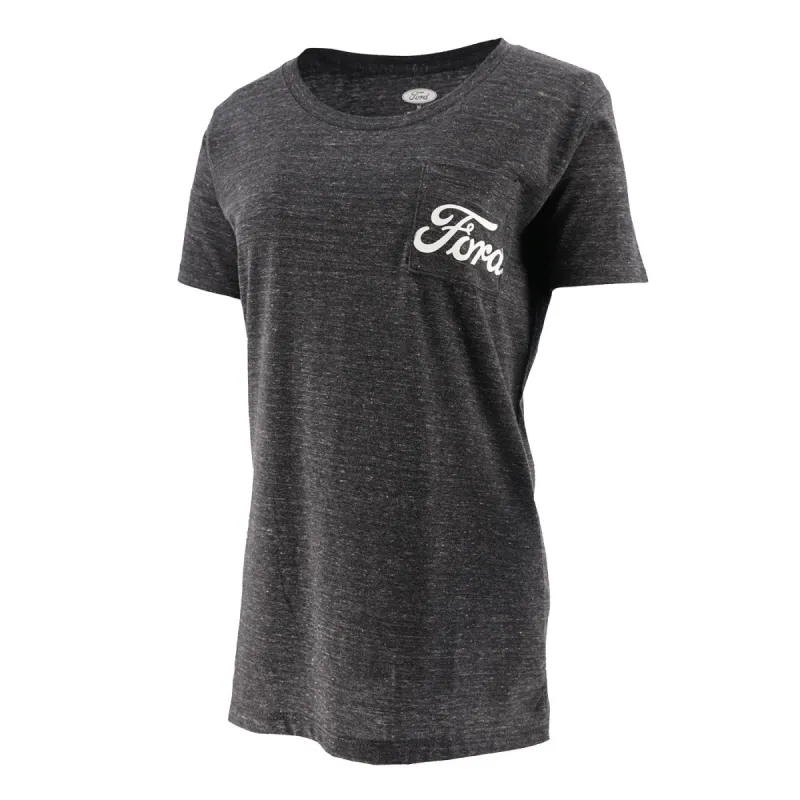 Ford Script Womens Charcoal Gray Pocket Short Sleeve T-Shirt sold by Ford