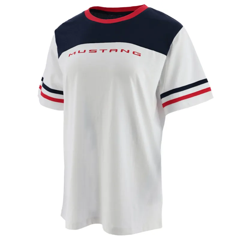 Ford Mustang Womens Red & Blue Striped Raglan T-Shirt sold by Ford